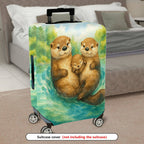 1-Piece Adorable Otter Watercolor Art  Nature Family  Suitcase Luggage Cover, Stretch Protective Sleeve