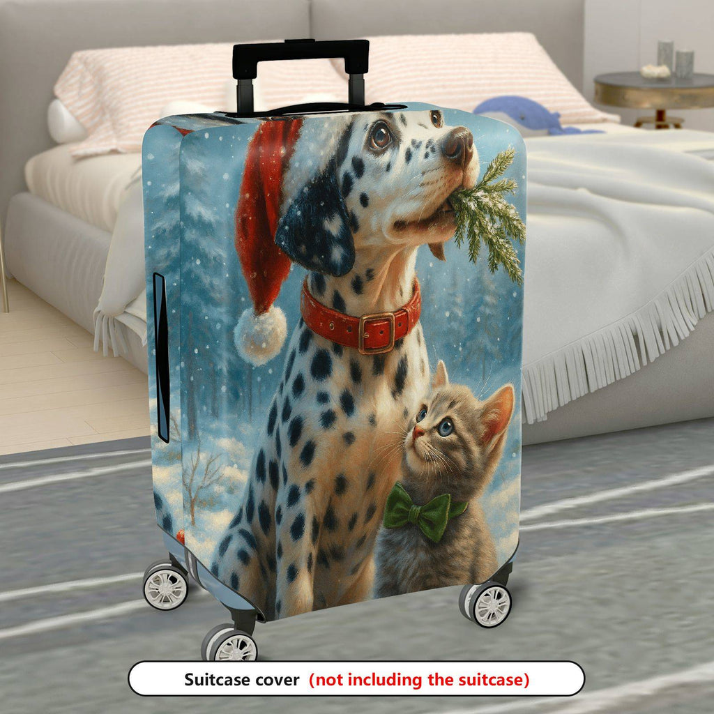 1-Piece Dalmatian Winter Cat Christmas Holiday Animal  Suitcase Luggage Cover, Stretch Protective Sleeve