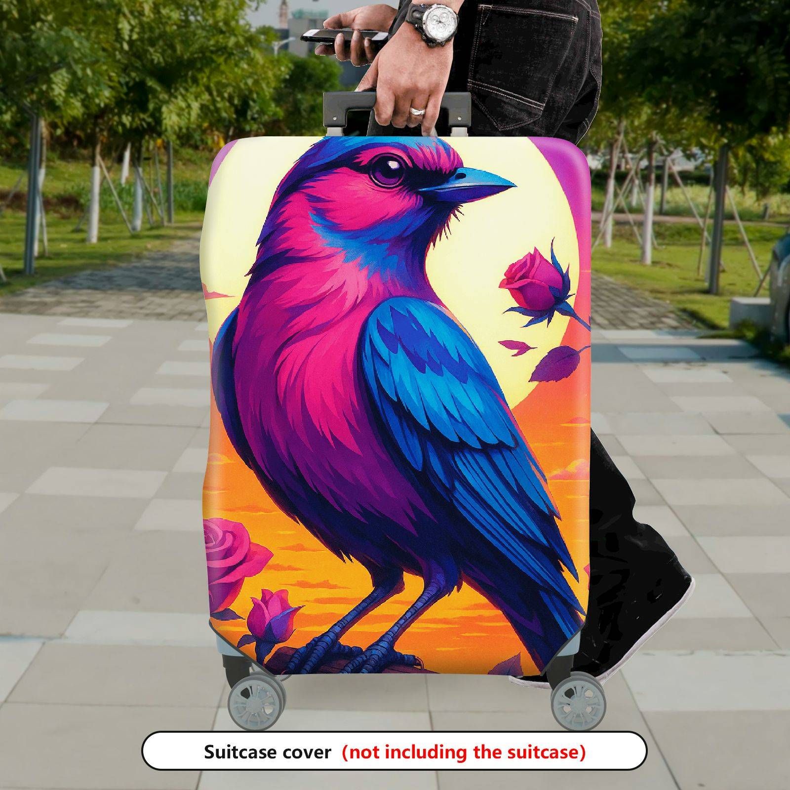1-Piece Colorful Bird Rose Sunset Artistic Bright  Suitcase Luggage Cover, Stretch Protective Sleeve