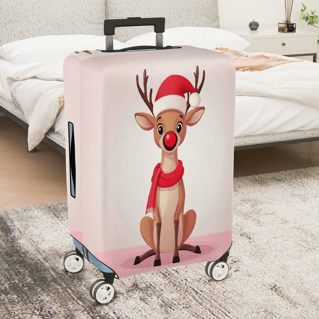 1-Piece Reindeer Santa Hat Red Nose Christmas Holiday Travel  Suitcase Luggage Cover, Stretch Protective Sleeve