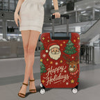 1-Piece Christmas Santa Reindeer Tree Stars Holidays  Suitcase Luggage Cover, Stretch Protective Sleeve