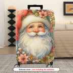 1-Piece Christmas Santa Claus Floral Holiday Winter  Suitcase Luggage Cover, Stretch Protective Sleeve