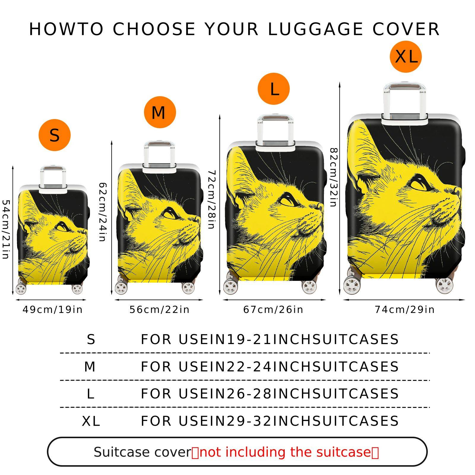 1-Piece Yellow Cat Artistic Stylish Unique Creative Modern  Suitcase Luggage Cover, Stretch Protective Sleeve
