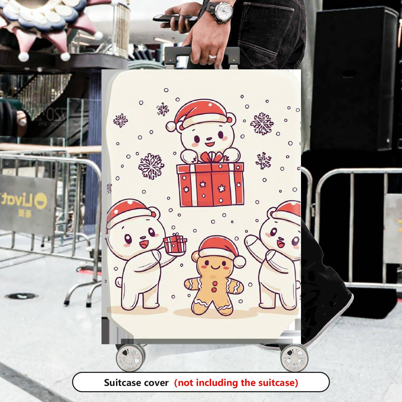 1-Piece Christmas Bear Gift Snowflakes Holiday  Suitcase Luggage Cover, Stretch Protective Sleeve