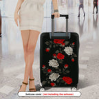 1-Piece Red White Black Floral Rose Pattern  Suitcase Luggage Cover, Stretch Protective Sleeve