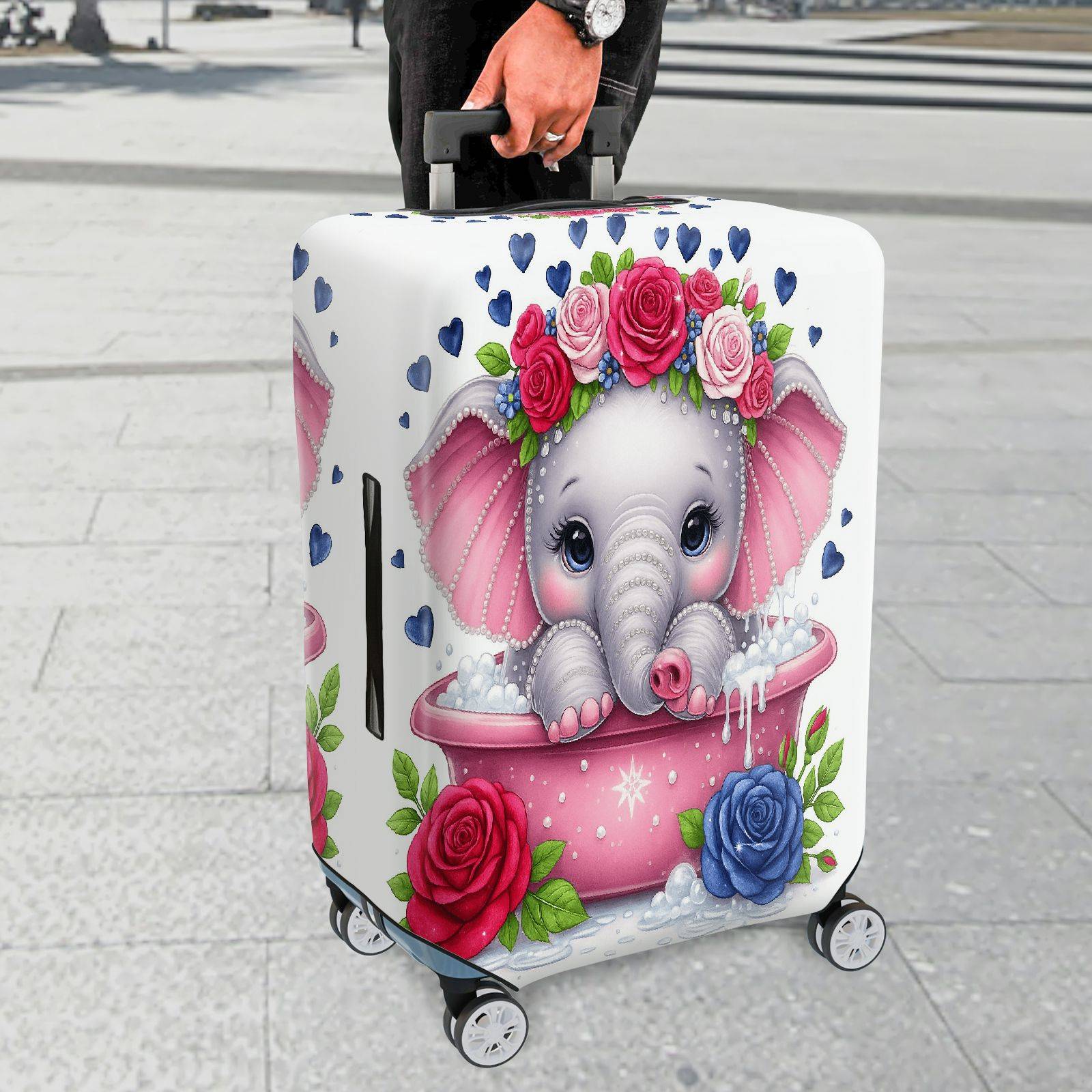 1-Piece Romantic Floral Pearl Heart Love  Suitcase Luggage Cover, Stretch Protective Sleeve