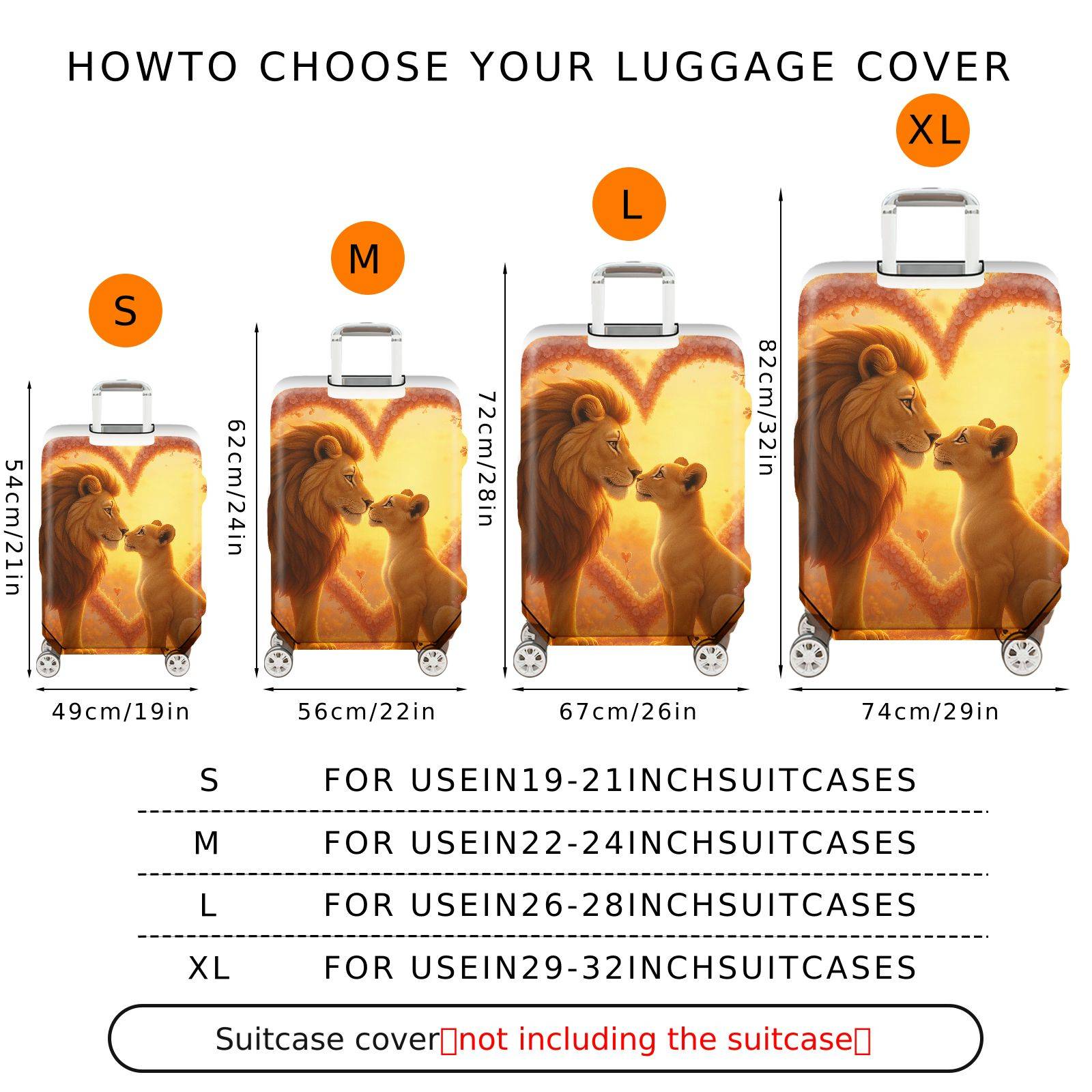 1-Piece Lion Heart Nature Artful Illustration Floral  Suitcase Luggage Cover, Stretch Protective Sleeve