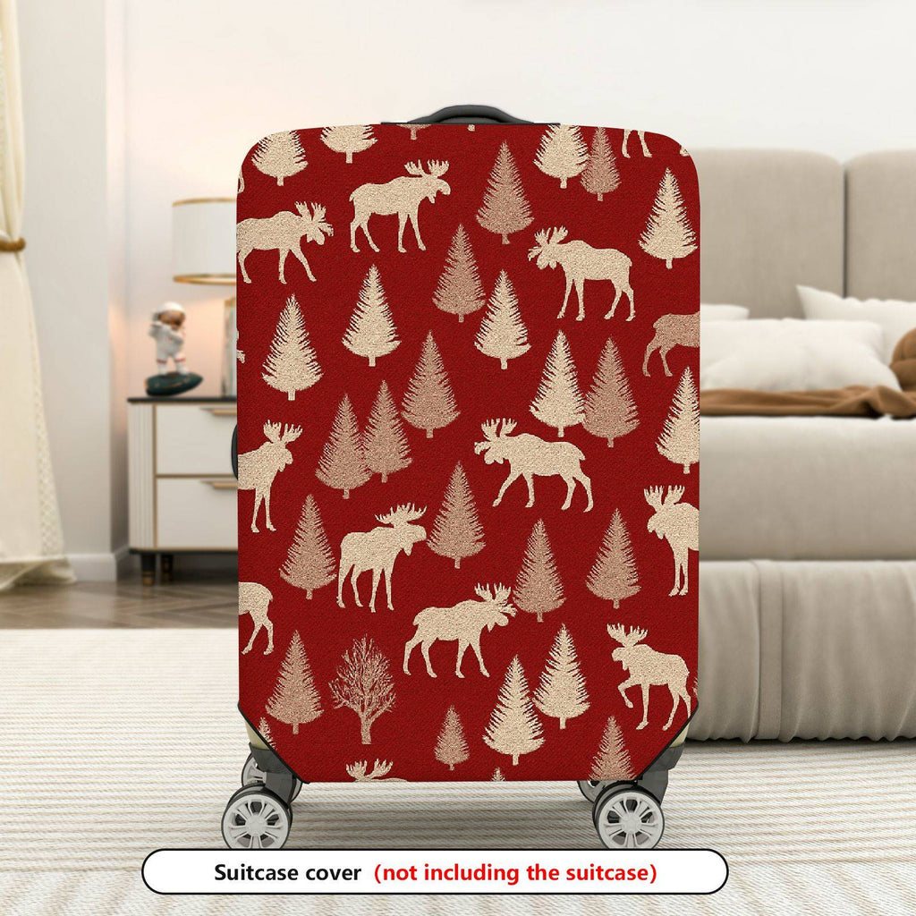 1-Piece Elk Tree Forest Red Holiday Festive  Suitcase Luggage Cover, Stretch Protective Sleeve