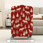 1-Piece Elk Tree Forest Red Holiday Festive  Suitcase Luggage Cover, Stretch Protective Sleeve