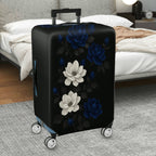 1-Piece Black Floral White Blue Elegant Chic Artistic  Suitcase Luggage Cover, Stretch Protective Sleeve
