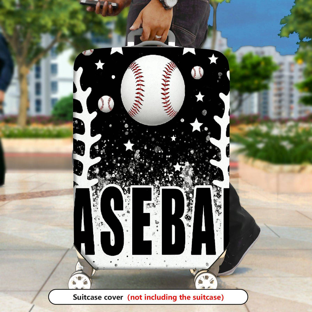 1-Piece Baseball Black White Stars Sport Travel Holiday  Suitcase Luggage Cover, Stretch Protective Sleeve