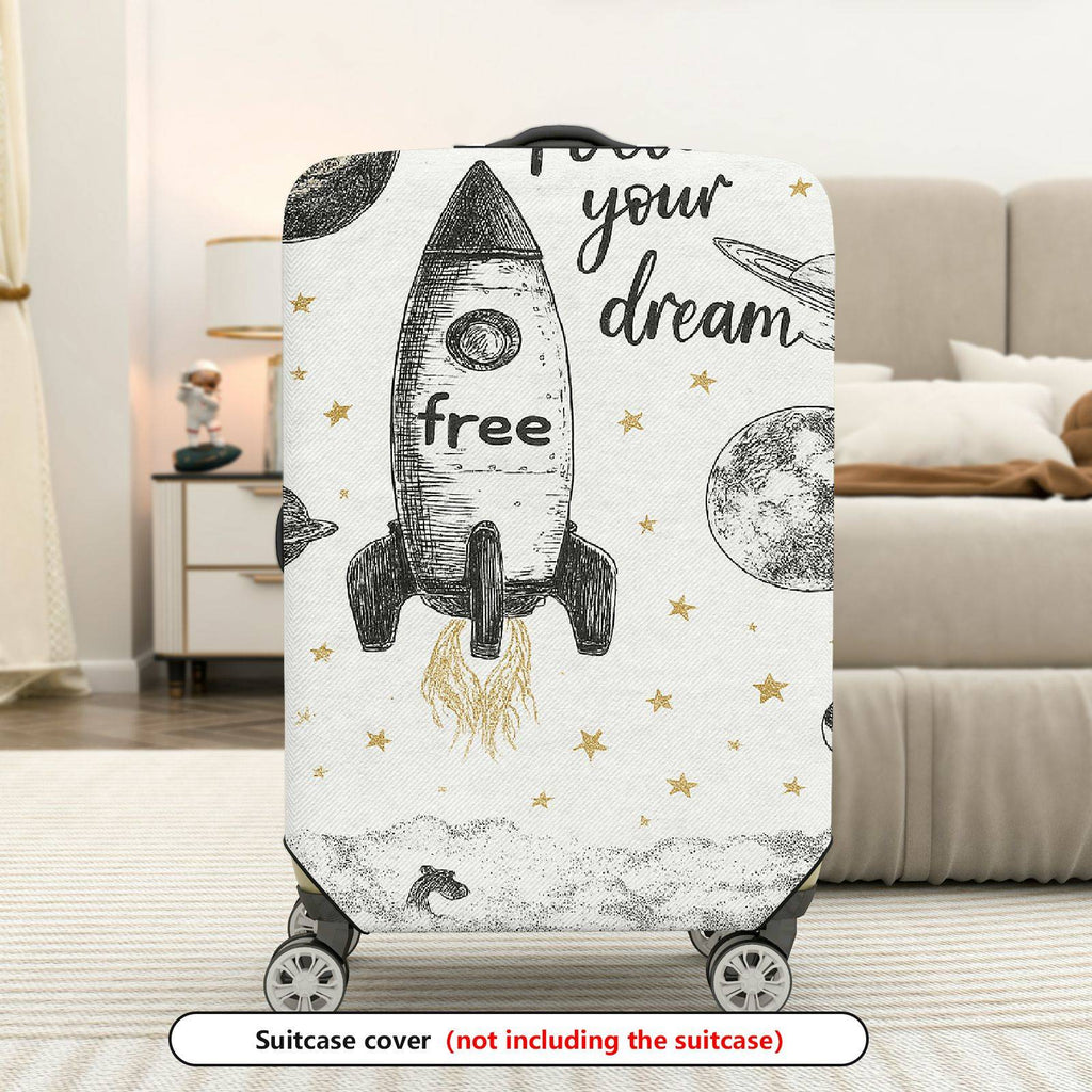 1-Piece Rocket Space Cosmic Star Moon Dream  Suitcase Luggage Cover, Stretch Protective Sleeve