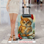 1-Piece Christmas Owl Winter Snow Holiday Red  Suitcase Luggage Cover, Stretch Protective Sleeve