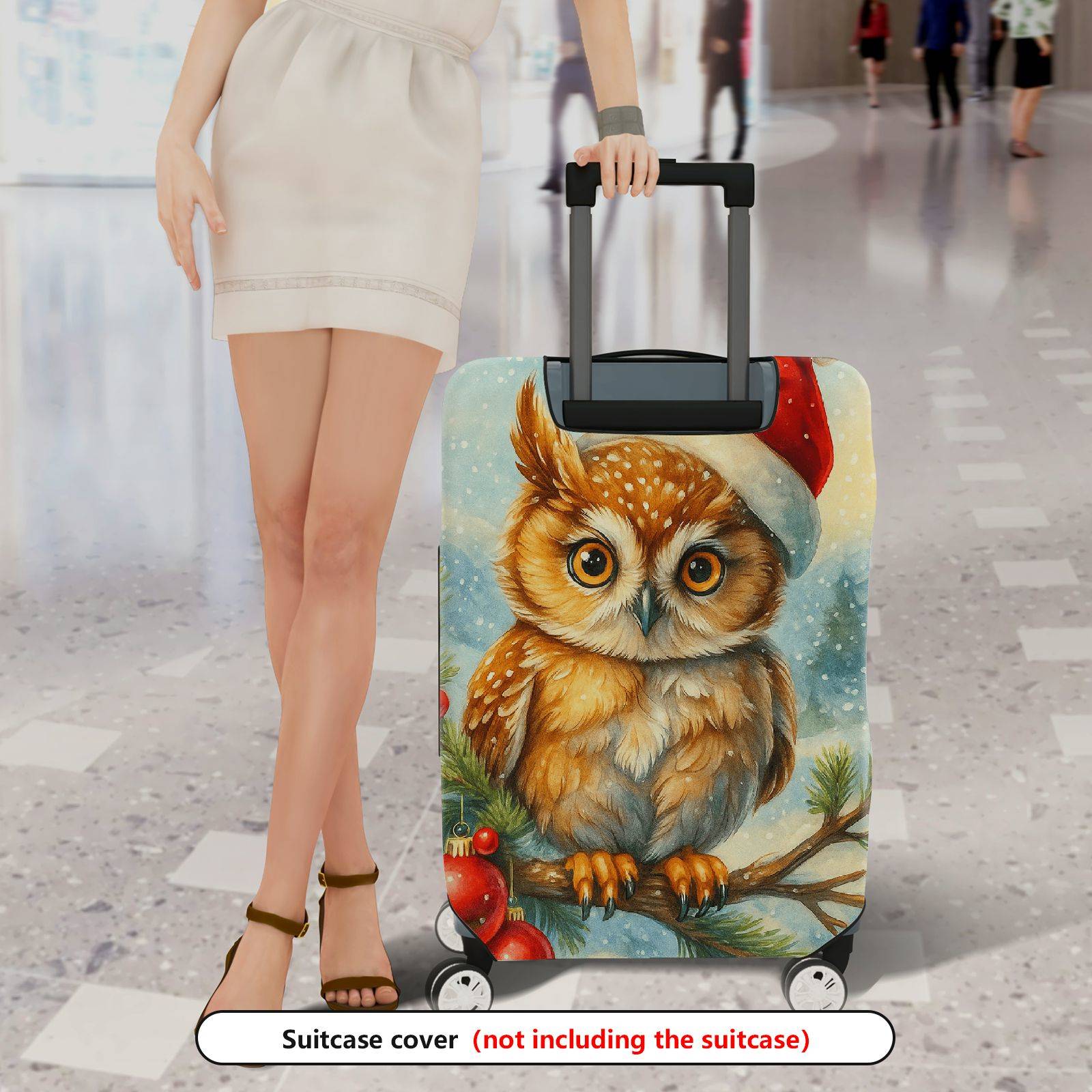 1-Piece Christmas Owl Winter Snow Holiday Red  Suitcase Luggage Cover, Stretch Protective Sleeve