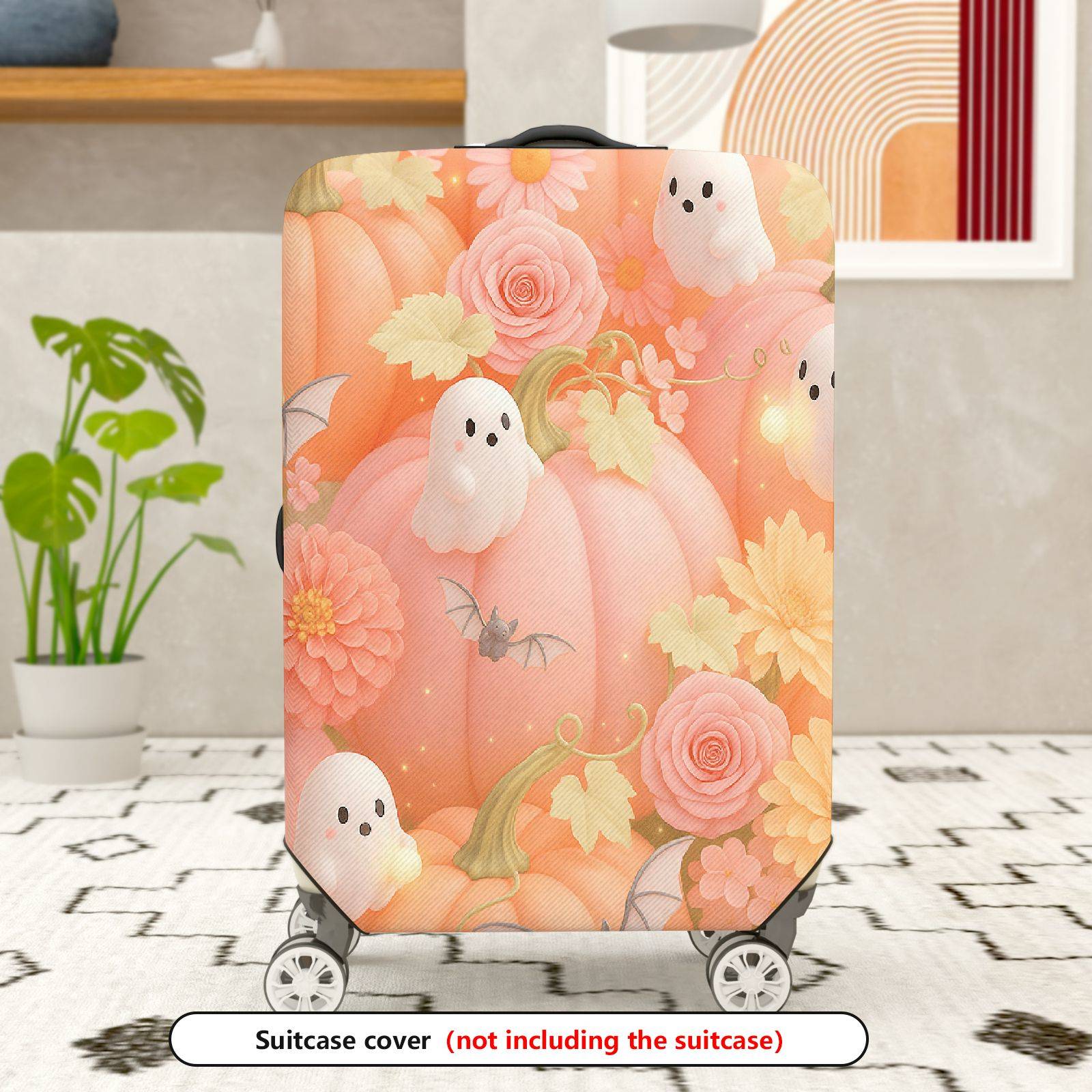 1-Piece Halloween Ghost Pumpkin Floral Bat  Suitcase Luggage Cover, Stretch Protective Sleeve