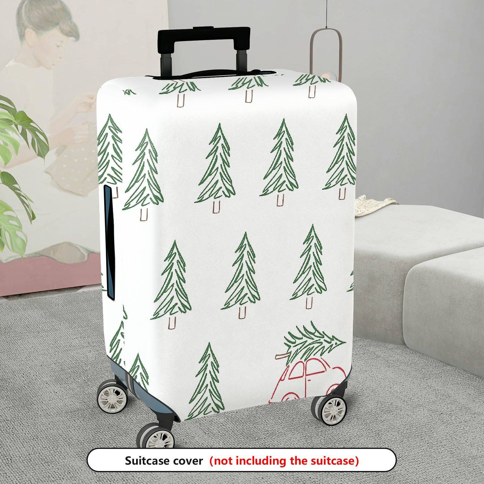 1-Piece Green Pine Tree Forest Car Holiday  Suitcase Luggage Cover, Stretch Protective Sleeve