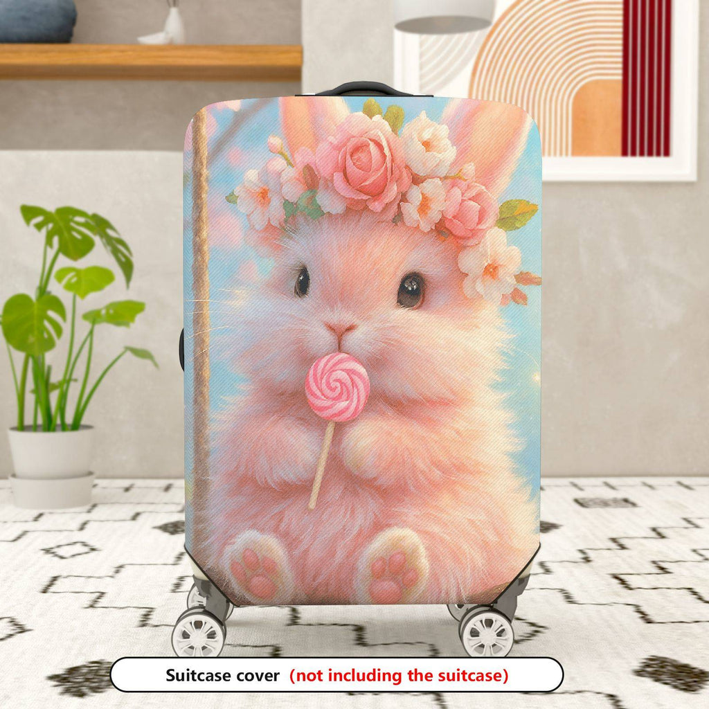 1-Piece Cute Floral Bunny Candy Swing Pastel  Suitcase Luggage Cover, Stretch Protective Sleeve