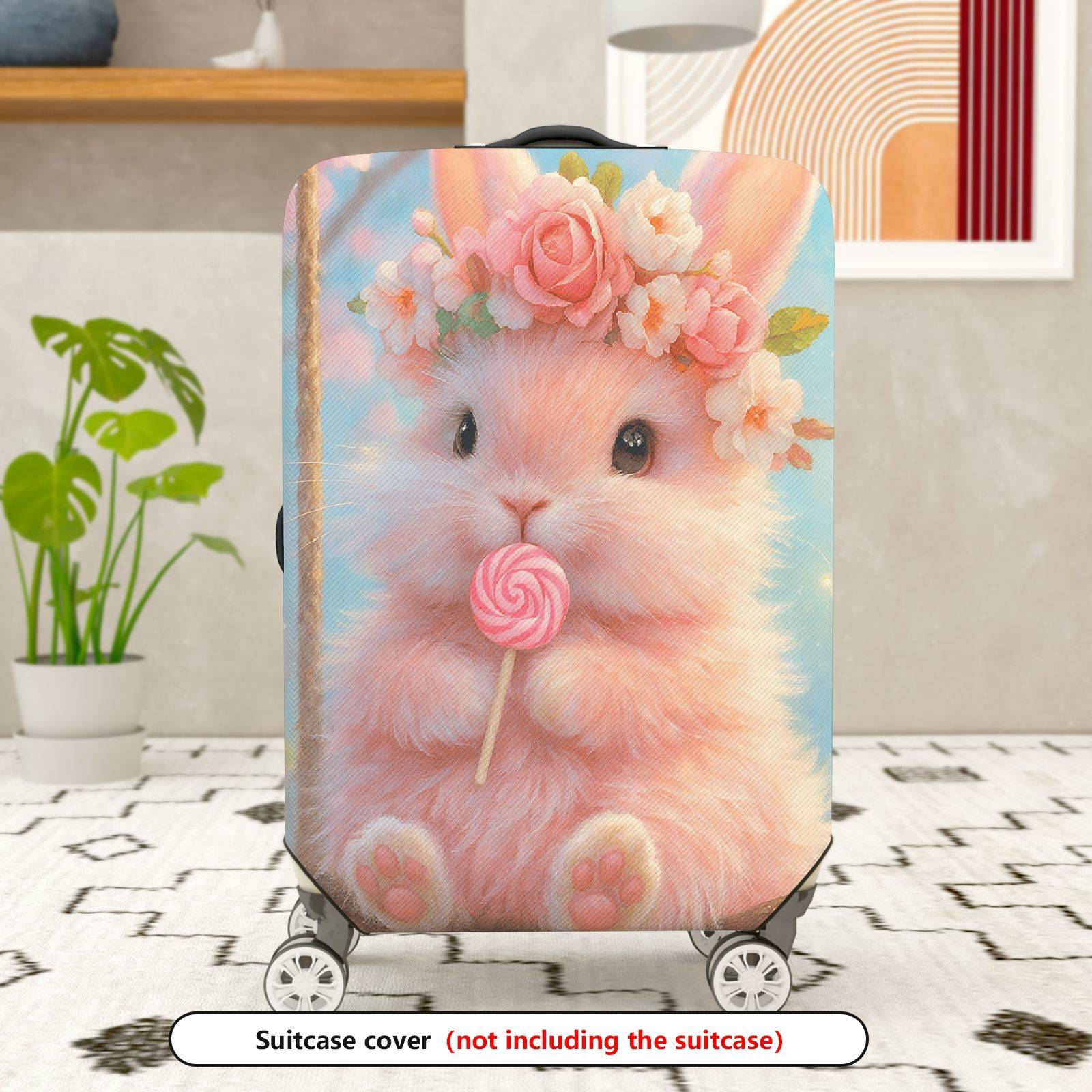 1-Piece Cute Floral Bunny Candy Swing Pastel  Suitcase Luggage Cover, Stretch Protective Sleeve