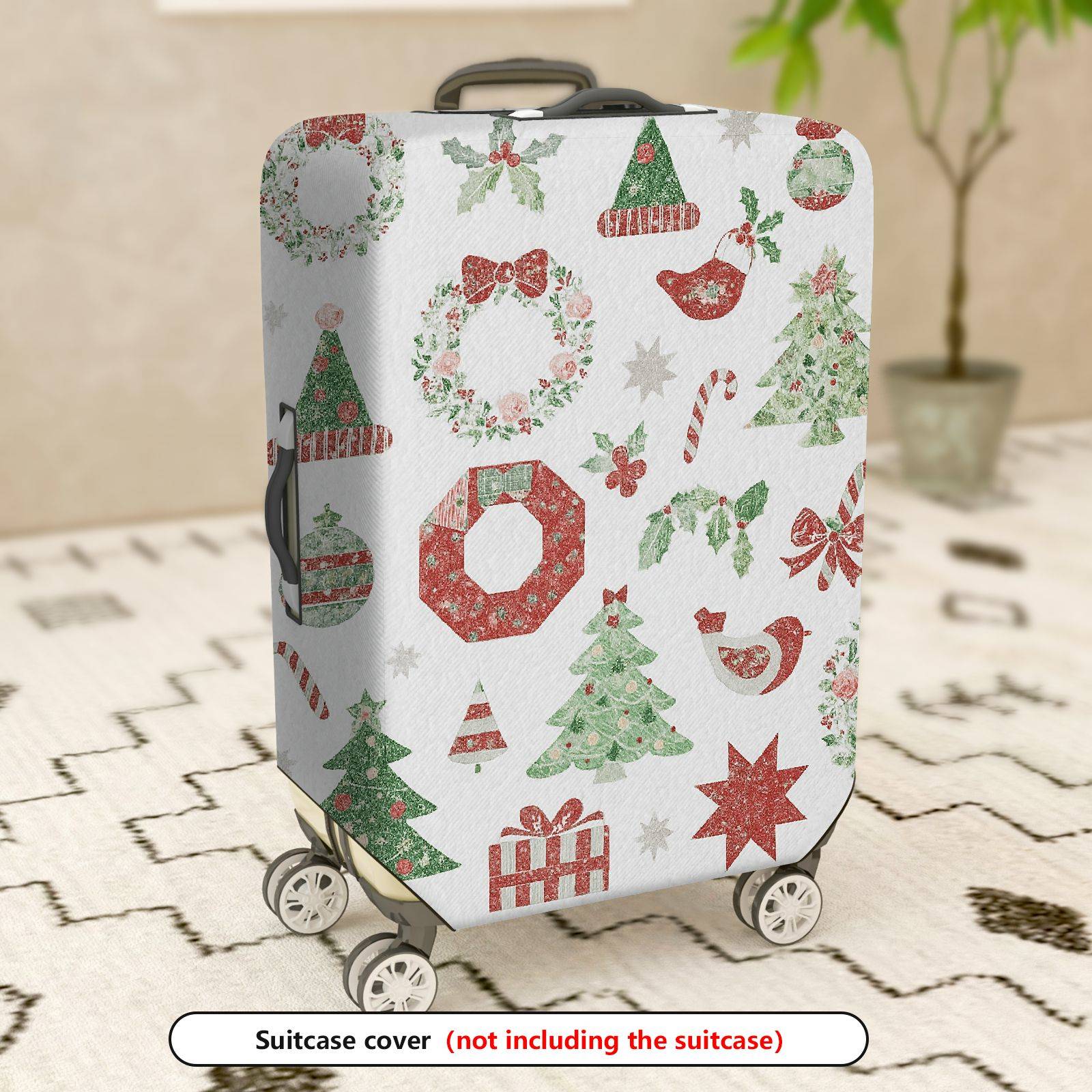 1-Piece Christmas Holiday Ornament Tree Gift Wreath Snowflake  Suitcase Luggage Cover, Stretch Protective Sleeve