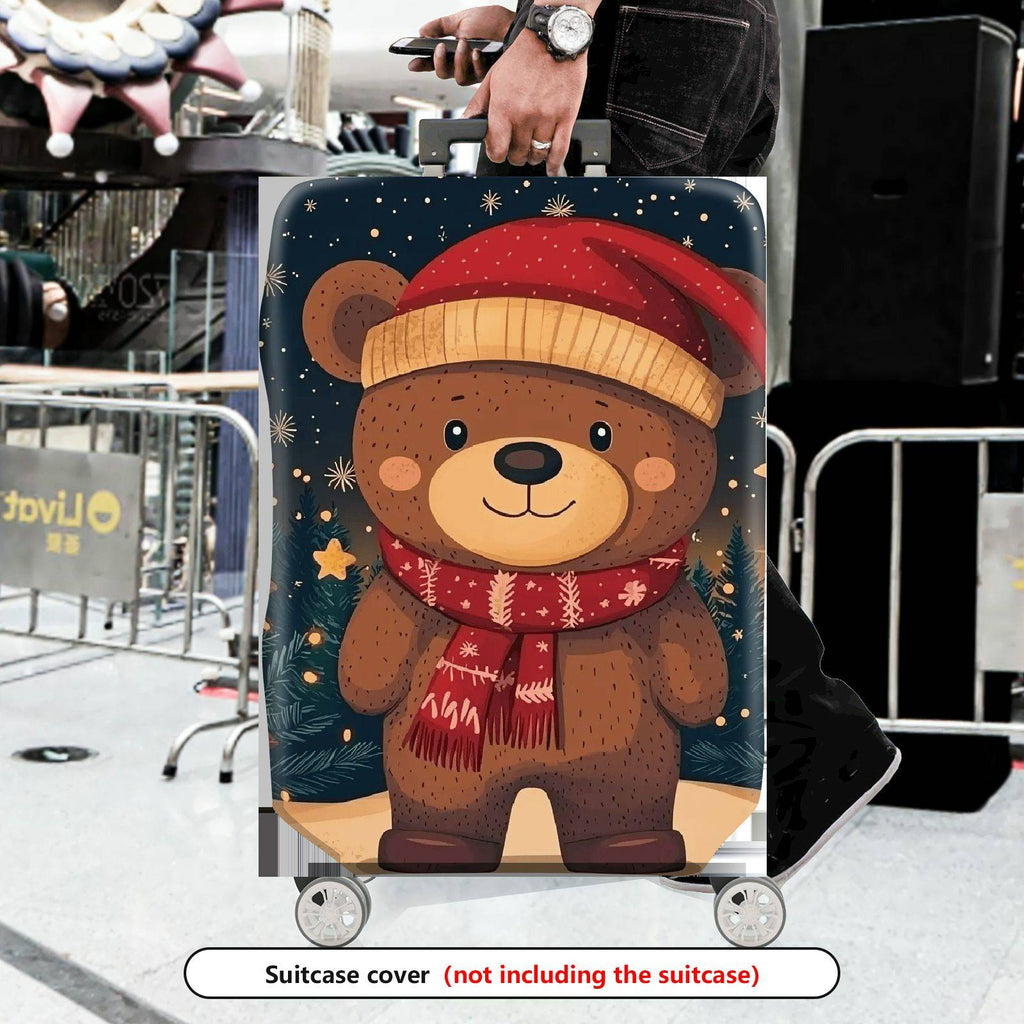 1-Piece Bear Christmas Winter Holiday Festive Cute  Suitcase Luggage Cover, Stretch Protective Sleeve