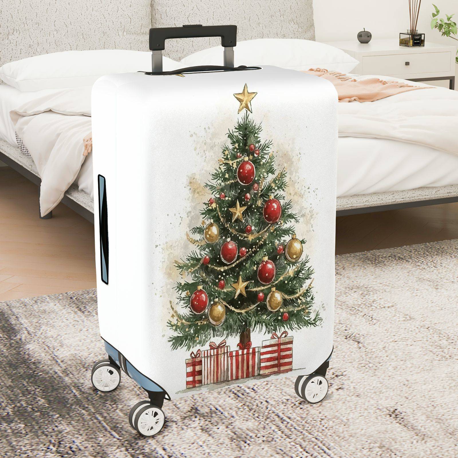 1-Piece Christmas Tree Holiday Festive Cheerful Merry  Suitcase Luggage Cover, Stretch Protective Sleeve