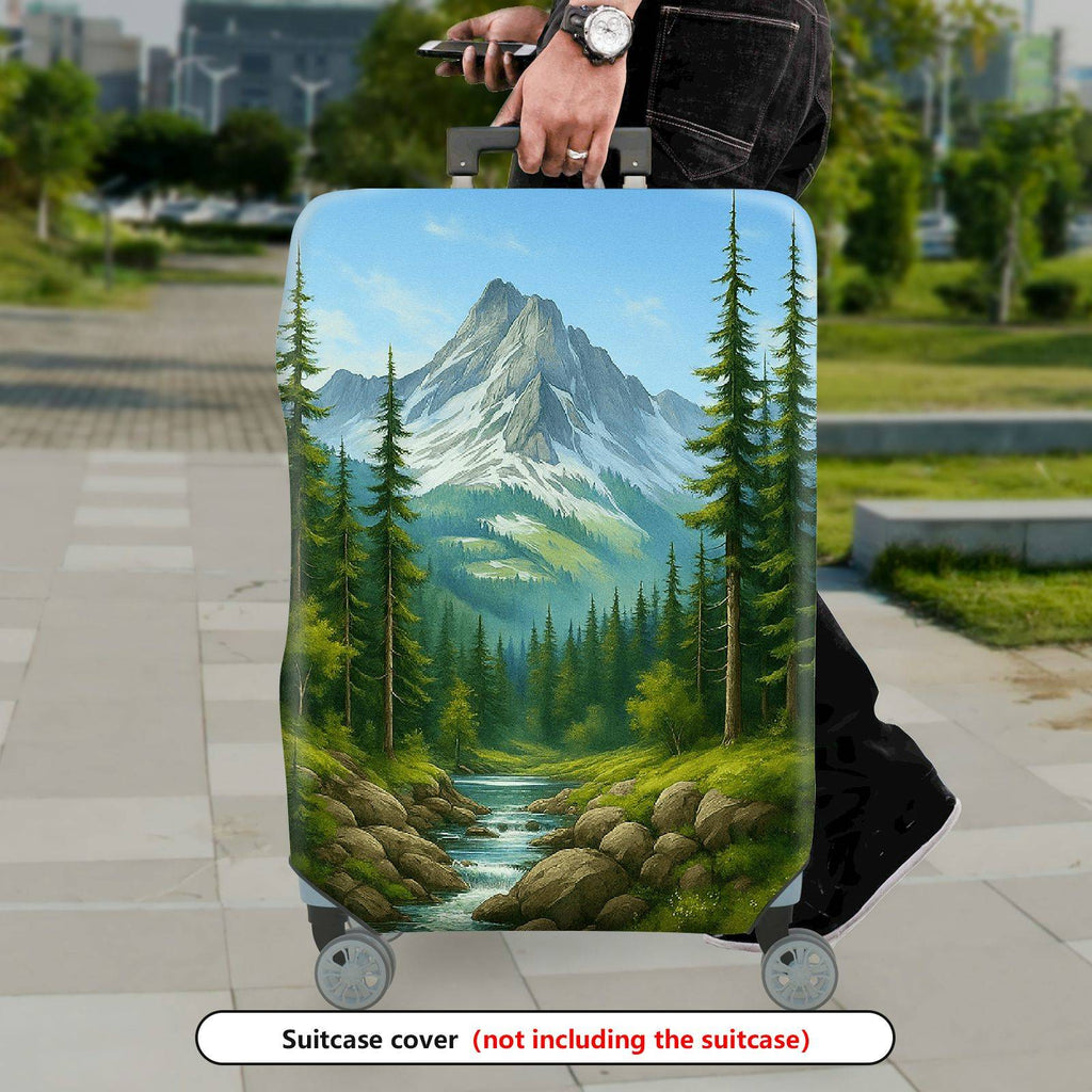 1-Piece Forest Mountain Stream Natural Scenery Landscape Art  Suitcase Luggage Cover, Stretch Protective Sleeve