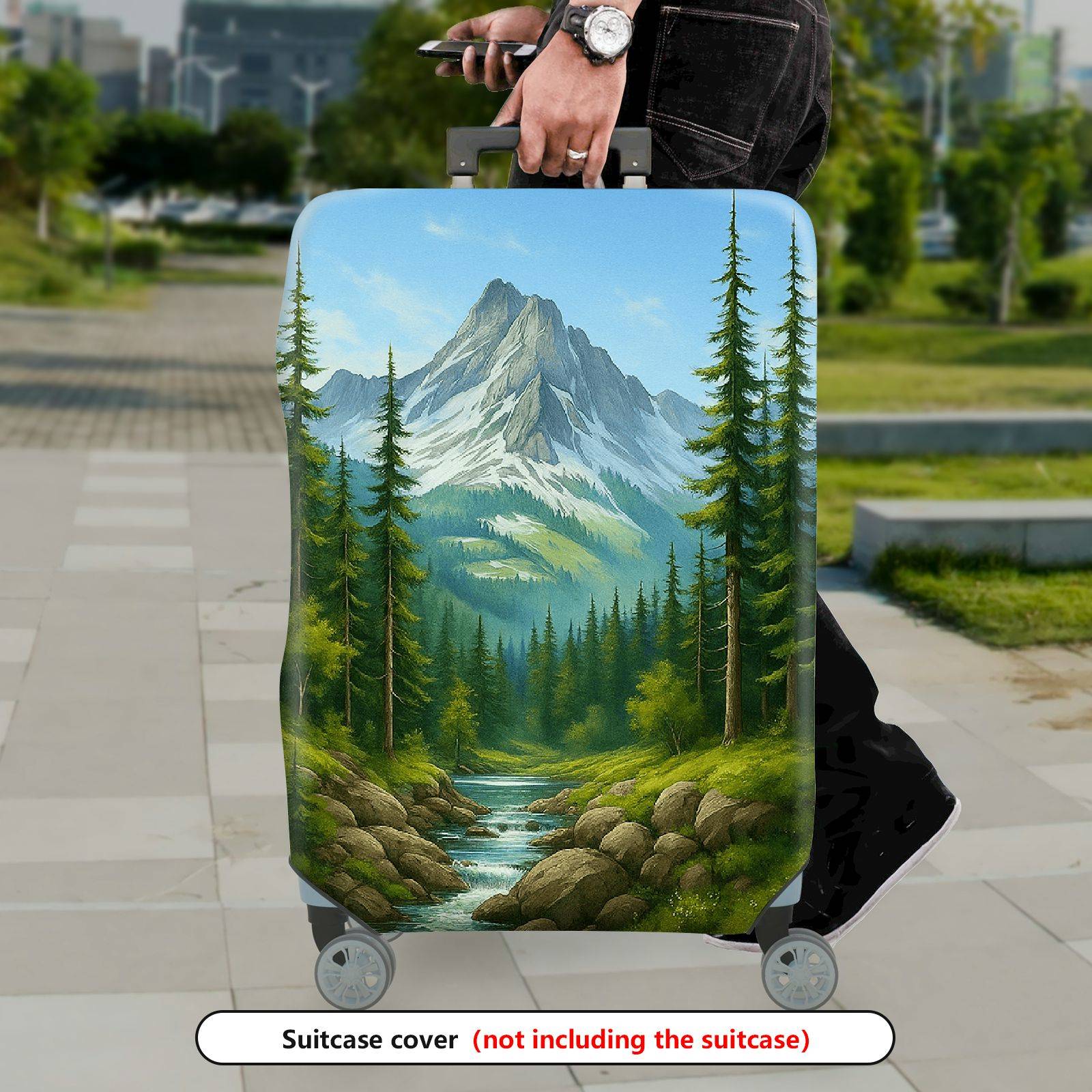 1-Piece Forest Mountain Stream Natural Scenery Landscape Art  Suitcase Luggage Cover, Stretch Protective Sleeve