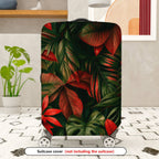 1-Piece Red Green Tropical Leaf Floral Jungle  Suitcase Luggage Cover, Stretch Protective Sleeve