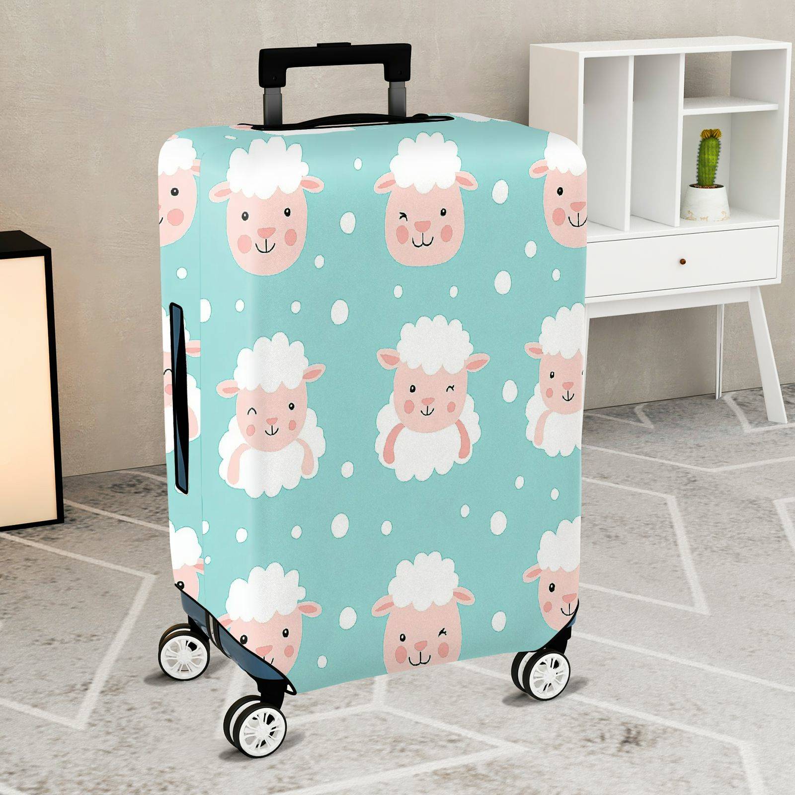 1-Piece Cute  Sheep Pastel Dots Travel  Suitcase Luggage Cover, Stretch Protective Sleeve