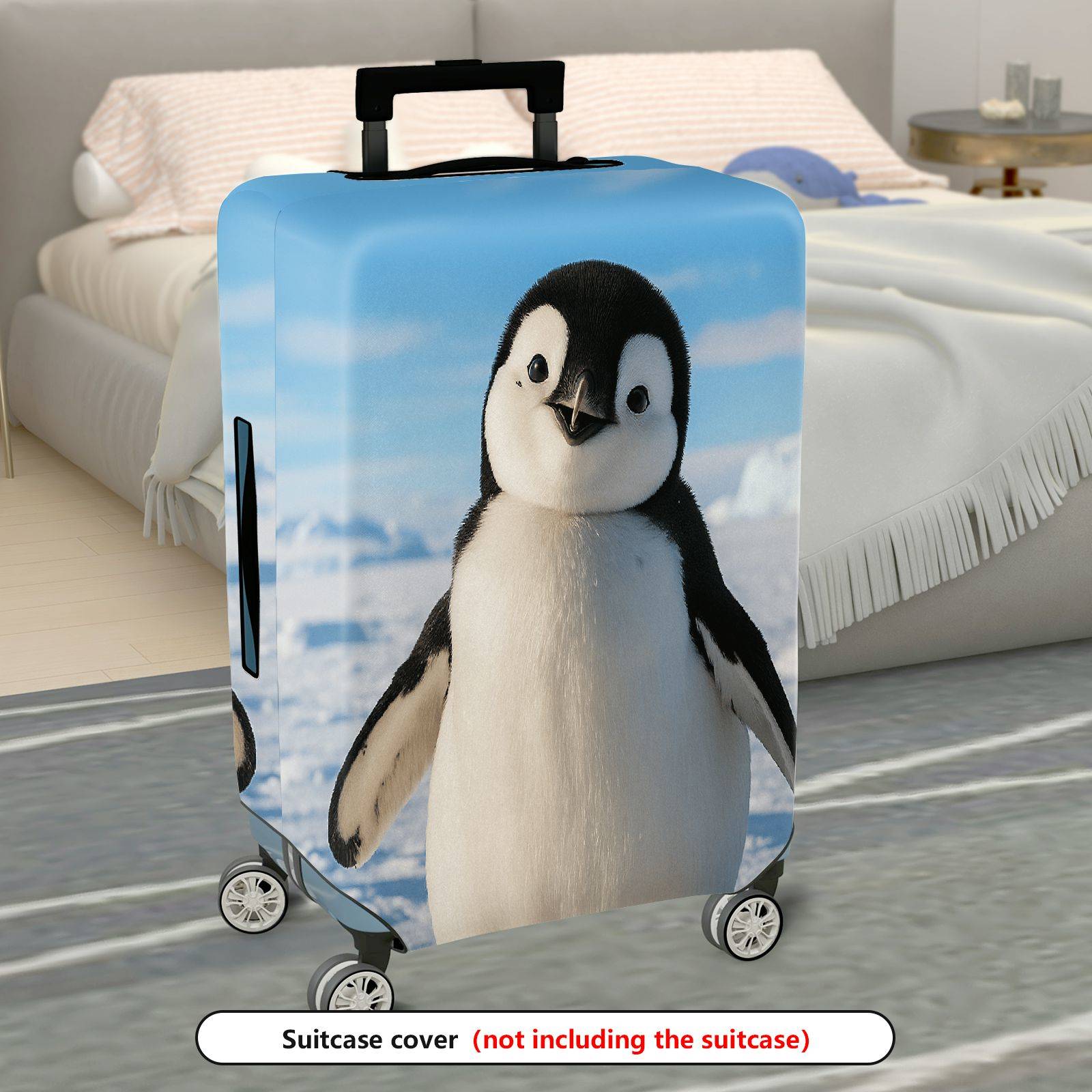 1-Piece Cute Penguin Arctic Winter Blue Sky Snow  Suitcase Luggage Cover, Stretch Protective Sleeve