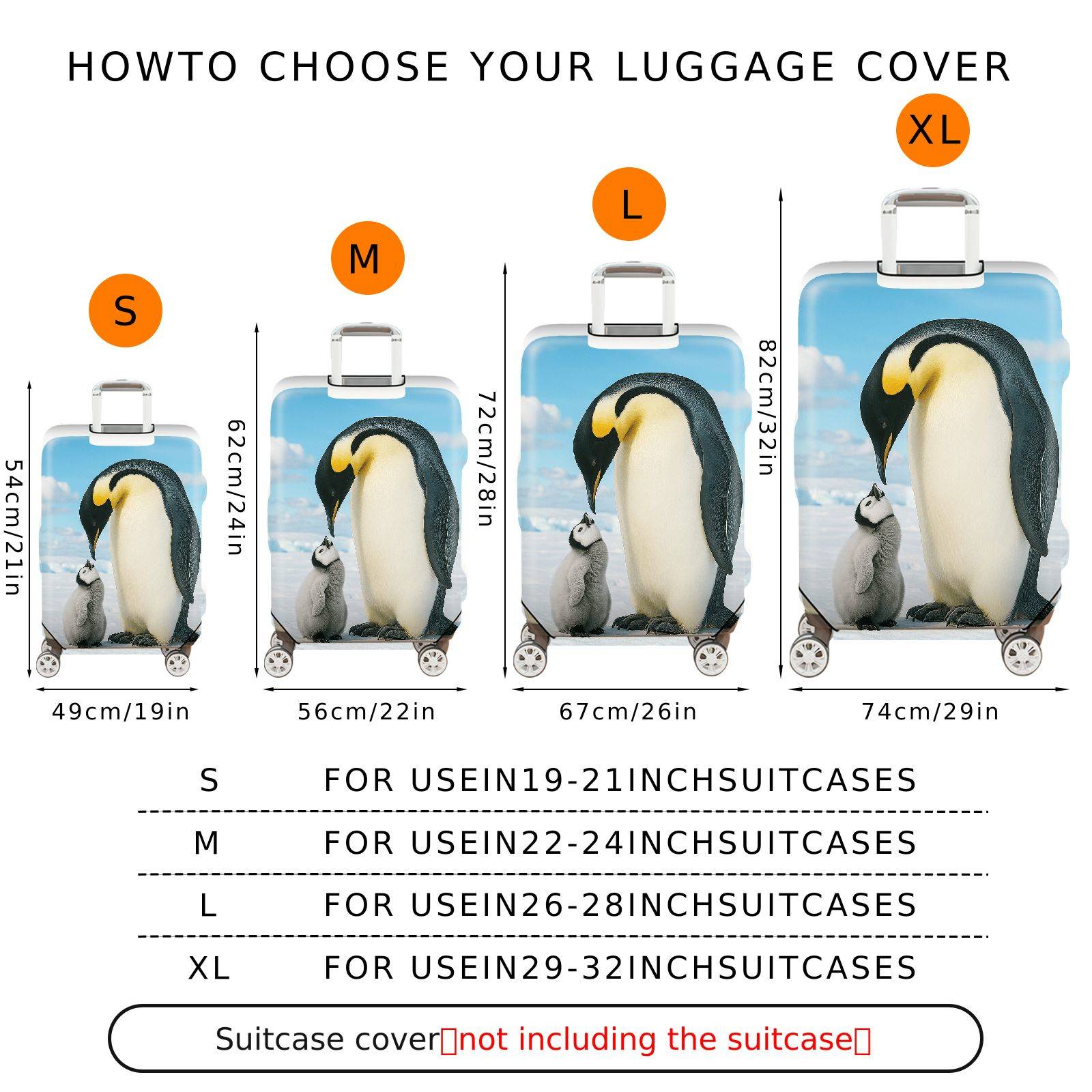 1-Piece Cute Penguin Family Ice Snow Nature Animal  Suitcase Luggage Cover, Stretch Protective Sleeve