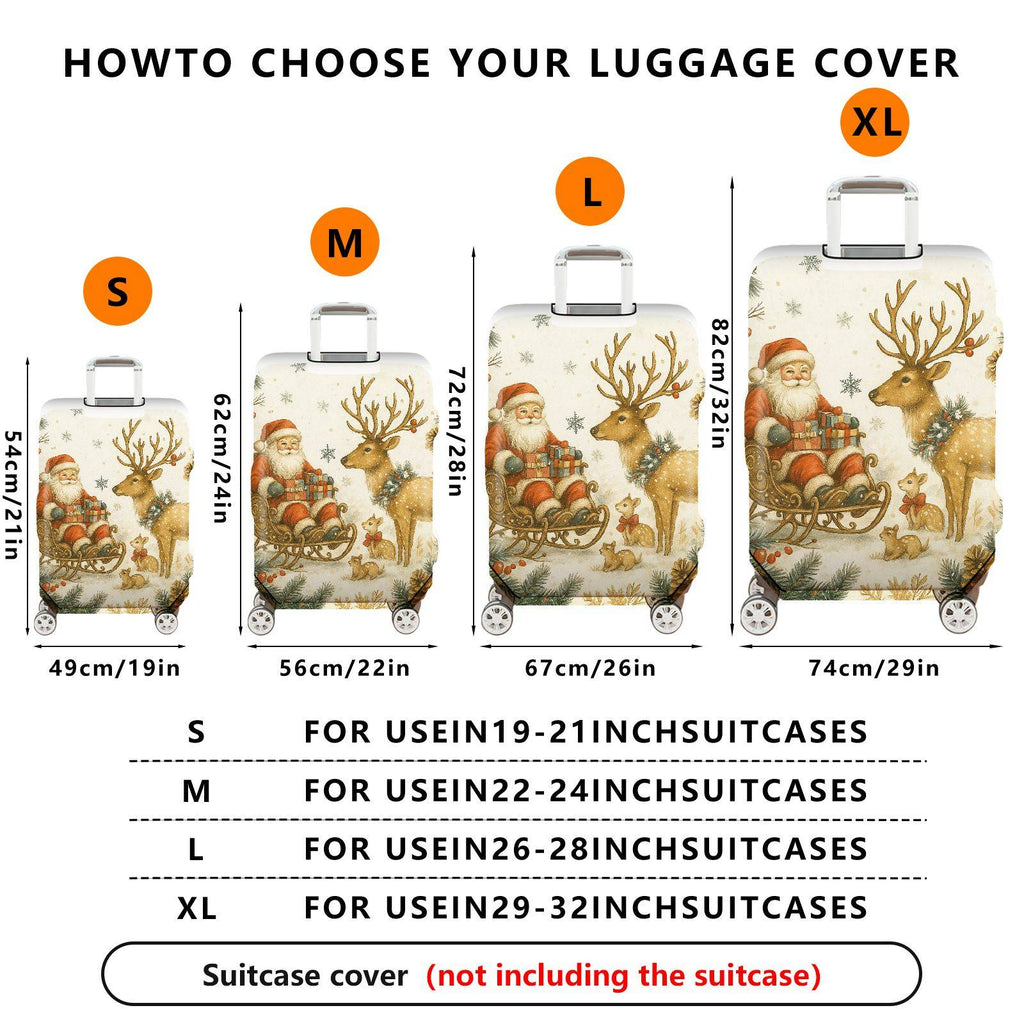 1-Piece Santa Reindeer Snowflakes Christmas Holiday Festive  Suitcase Luggage Cover, Stretch Protective Sleeve