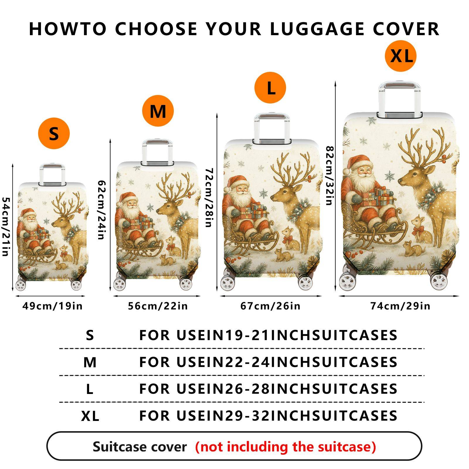 1-Piece Santa Reindeer Snowflakes Christmas Holiday Festive  Suitcase Luggage Cover, Stretch Protective Sleeve