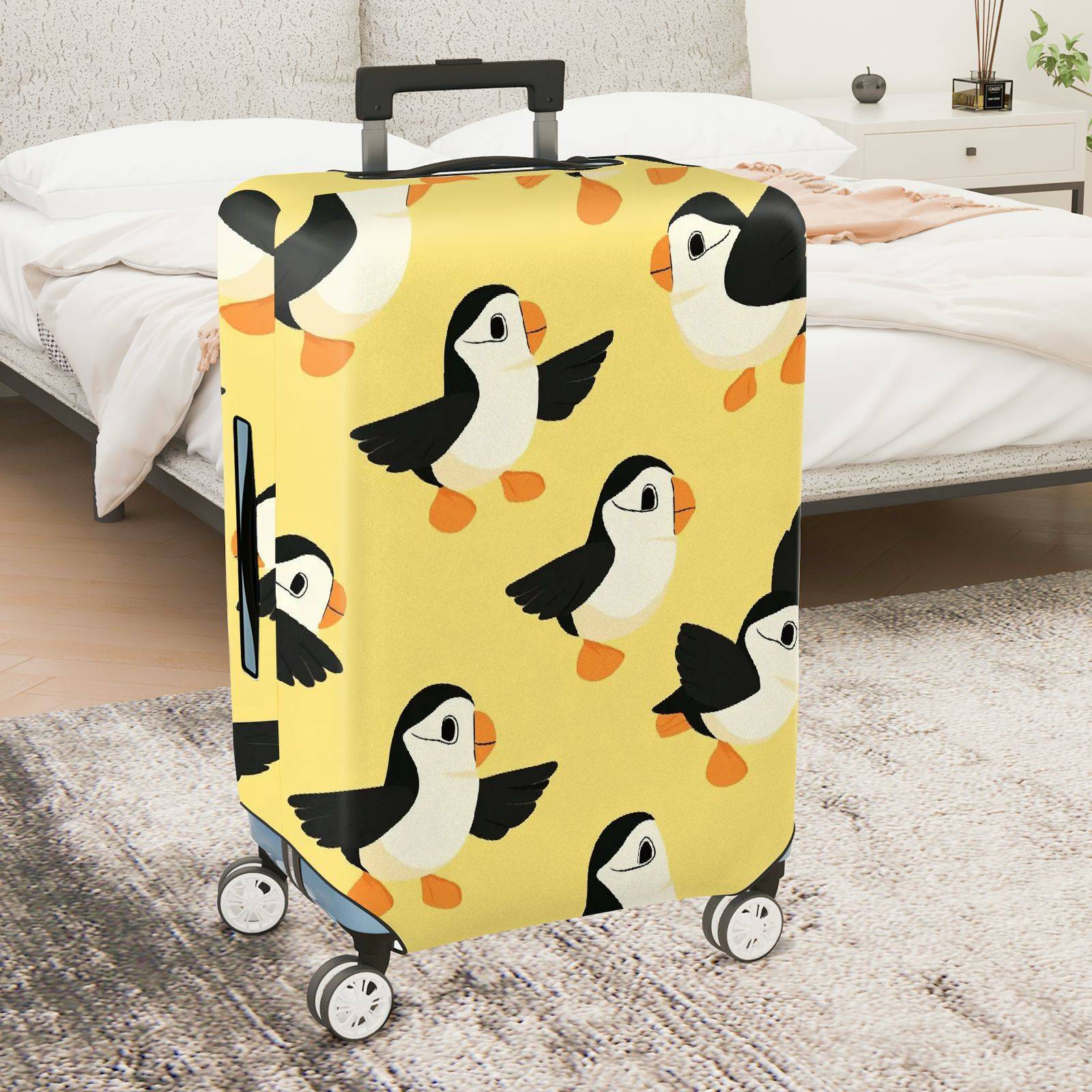 1-Piece Animal Puffin Yellow Vibrant Fun  Suitcase Luggage Cover, Stretch Protective Sleeve