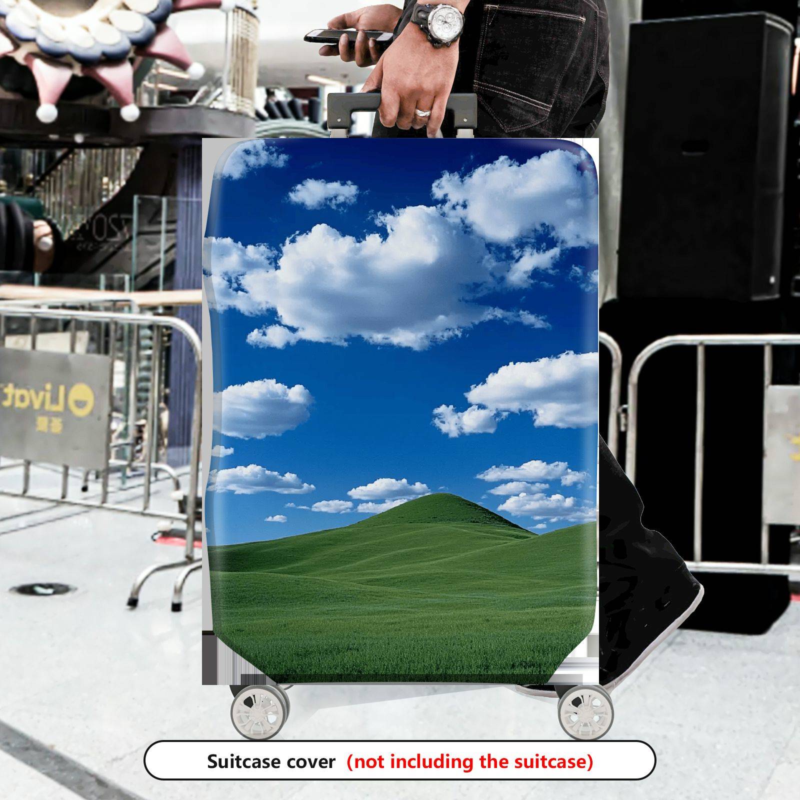 1-Piece Sky Blue Green Landscape Clouds Nature Hills  Suitcase Luggage Cover, Stretch Protective Sleeve