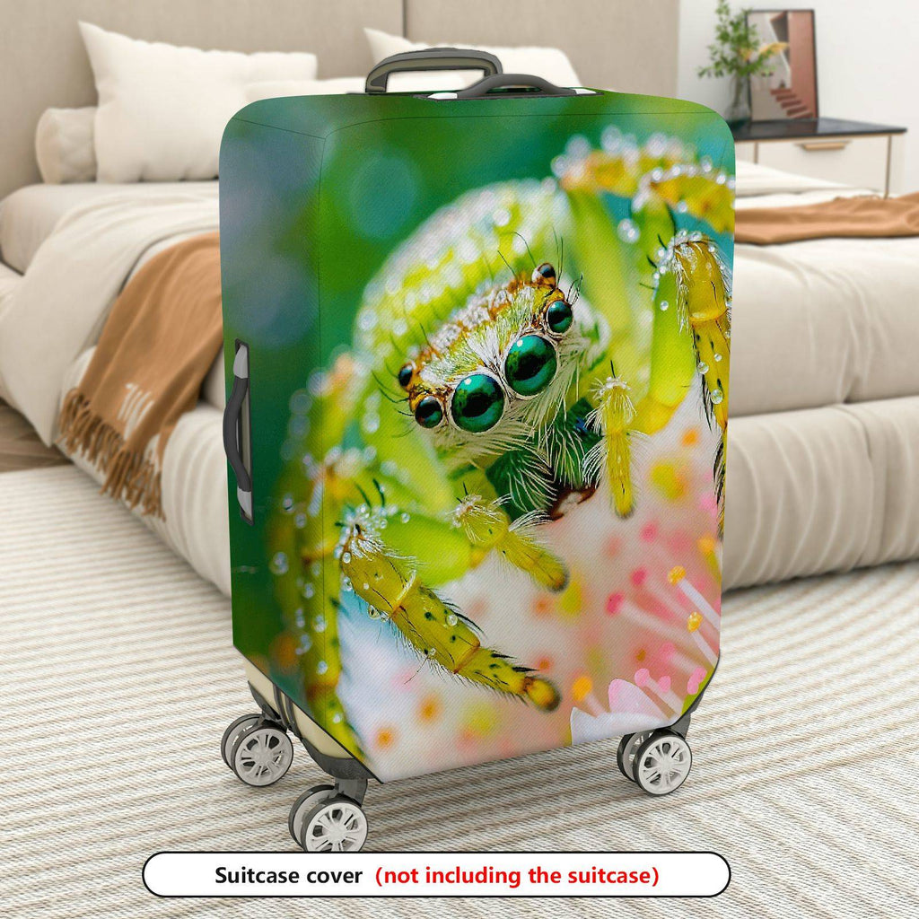 1-Piece Green Spider Floral Nature Animal Travel  Suitcase Luggage Cover, Stretch Protective Sleeve