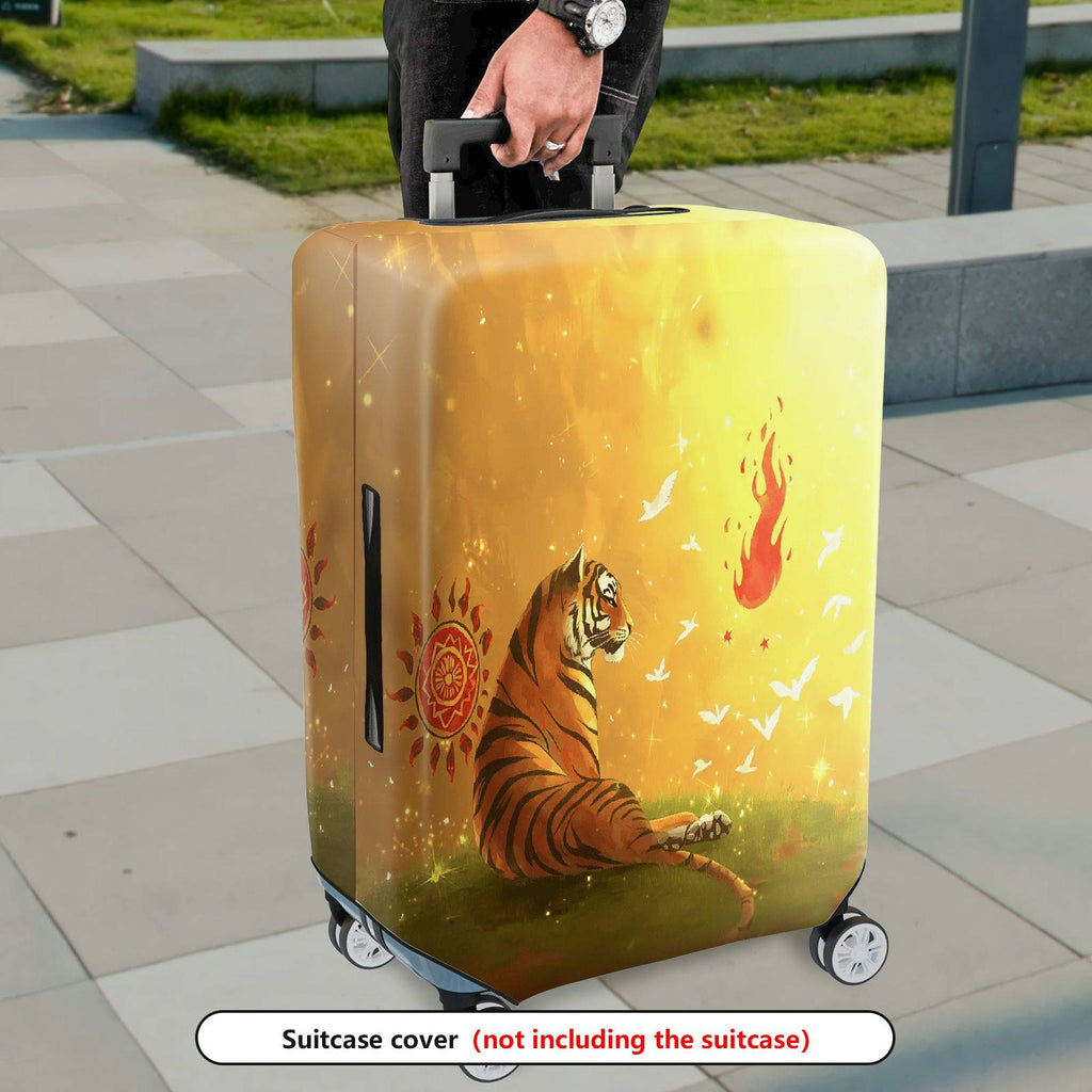 1-Piece Golden Tiger  Birds Mandala Artistic  Suitcase Luggage Cover, Stretch Protective Sleeve