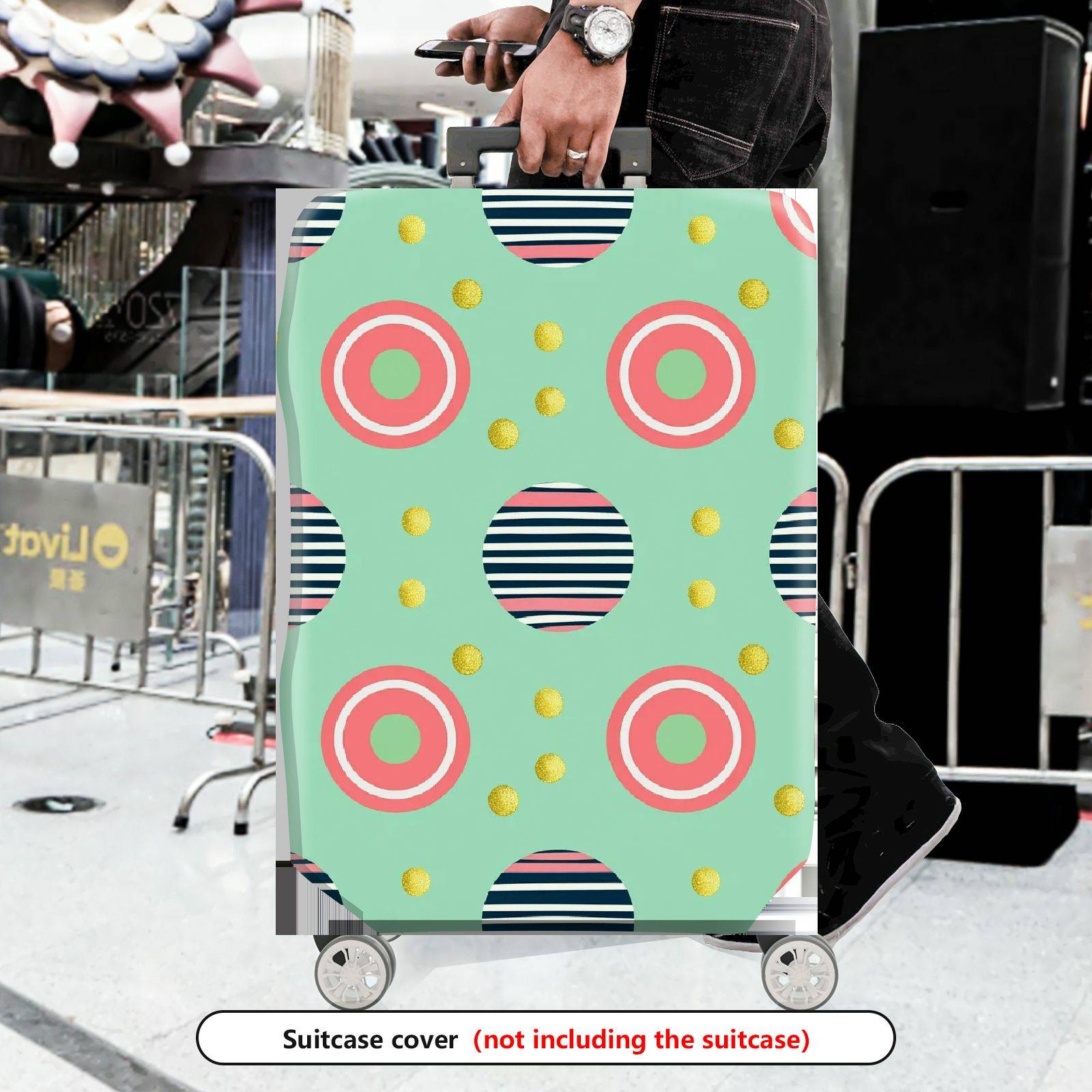 1-Piece Pastel Geometric Stripes Circles Dots Colorful  Suitcase Luggage Cover, Stretch Protective Sleeve