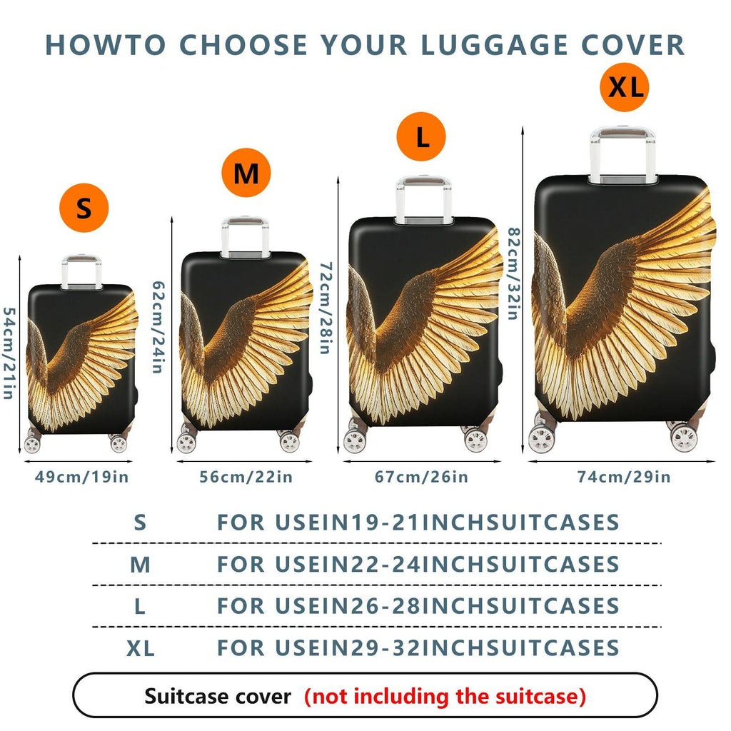 1-Piece Angel Wing Golden Black Artistic Stylish Unique Chic  Suitcase Luggage Cover, Stretch Protective Sleeve