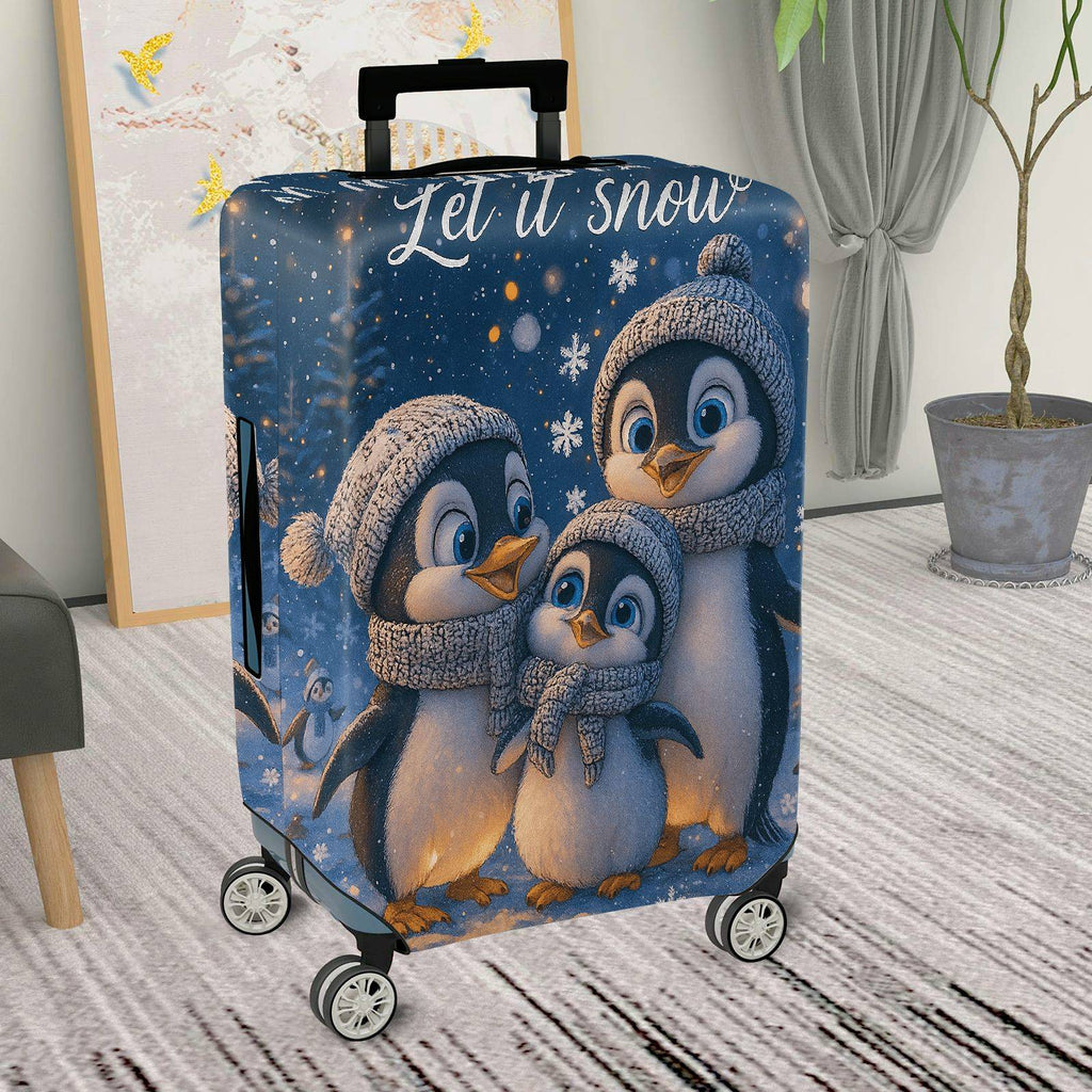 1-Piece Penguin Snow Winter Family  Cute  Suitcase Luggage Cover, Stretch Protective Sleeve