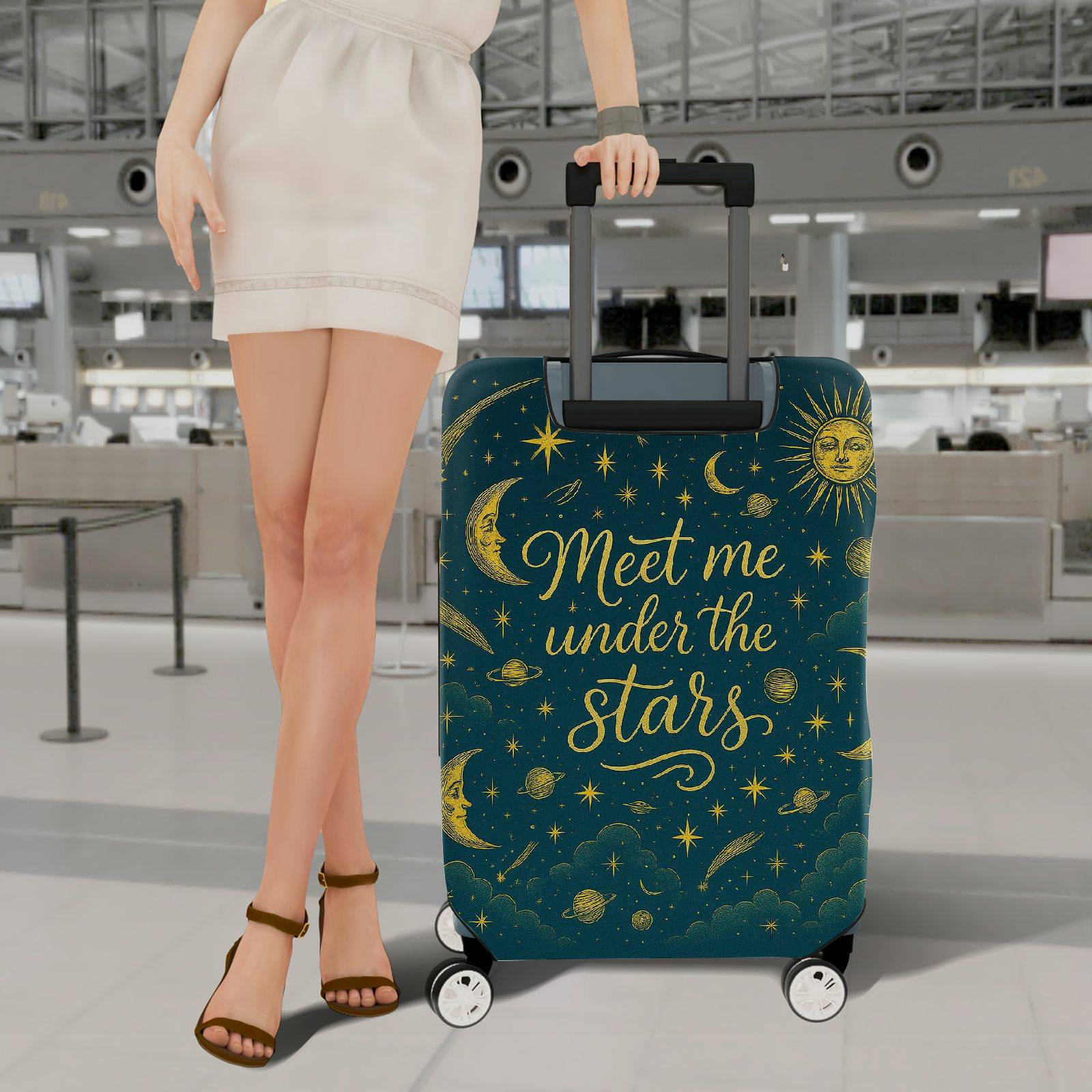 1-Piece Starry Sky Moon Galaxy Celestial Planet Cosmic  Suitcase Luggage Cover, Stretch Protective Sleeve