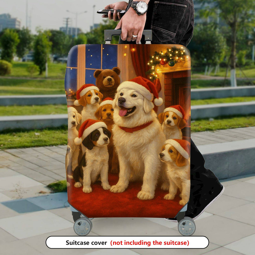 1-Piece Christmas Dog Fireplace Winter Holiday Santa  Suitcase Luggage Cover, Stretch Protective Sleeve