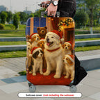 1-Piece Christmas Dog Fireplace Winter Holiday Santa  Suitcase Luggage Cover, Stretch Protective Sleeve