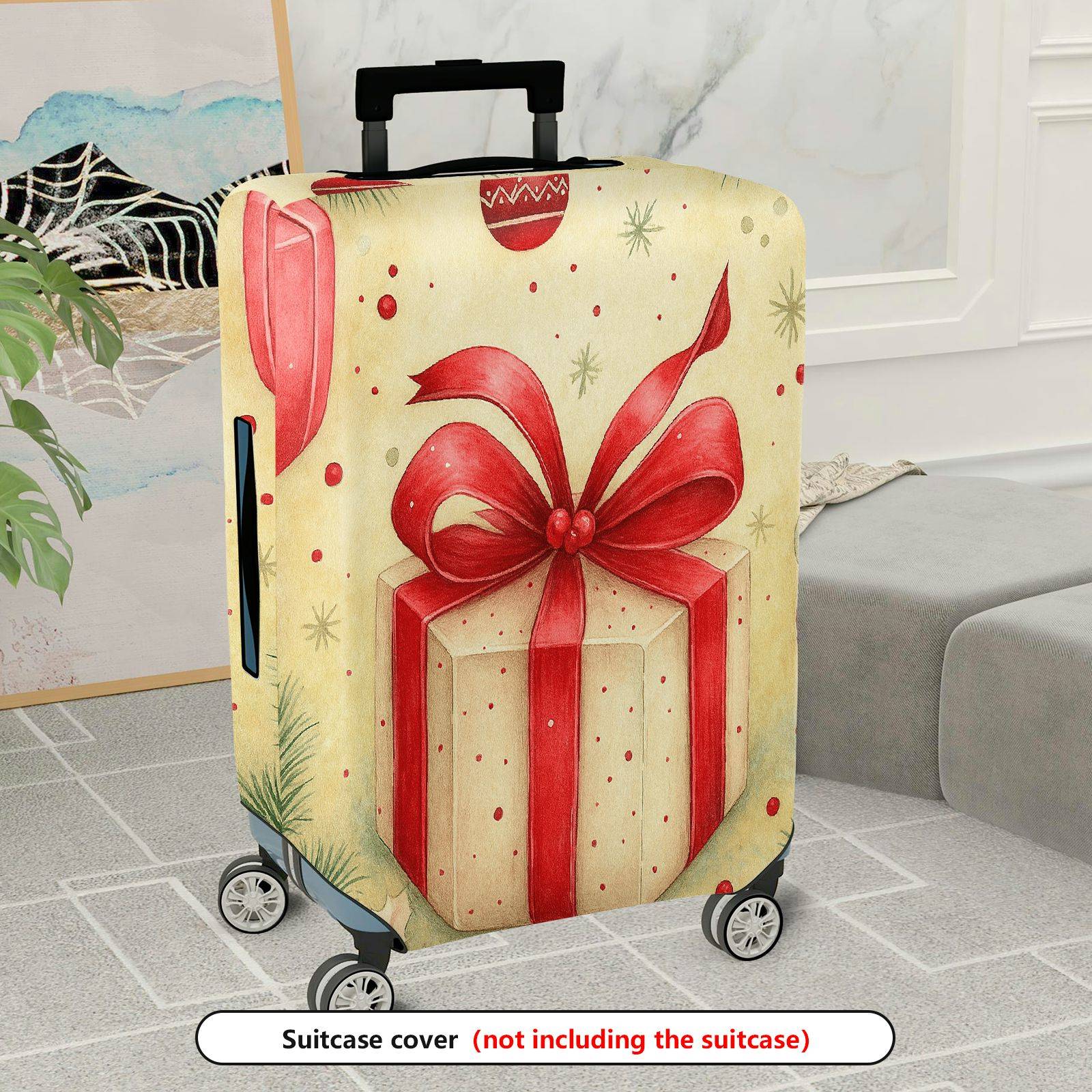 1-Piece Red Ribbon Gift Festive Decorative Holiday  Suitcase Luggage Cover, Stretch Protective Sleeve