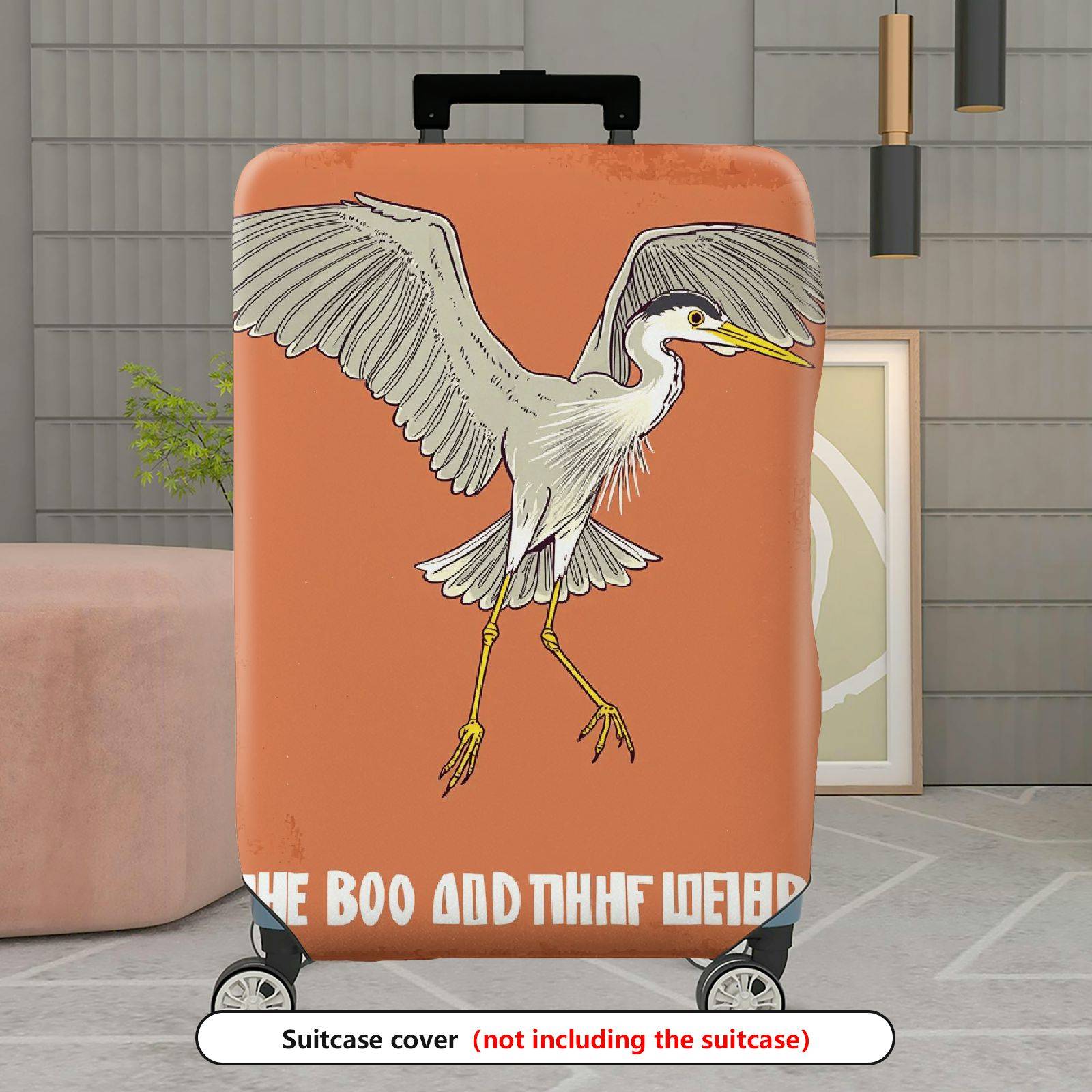 1-Piece Elegant Crane Animal Pattern Orange Minimalist Artistic  Suitcase Luggage Cover, Stretch Protective Sleeve