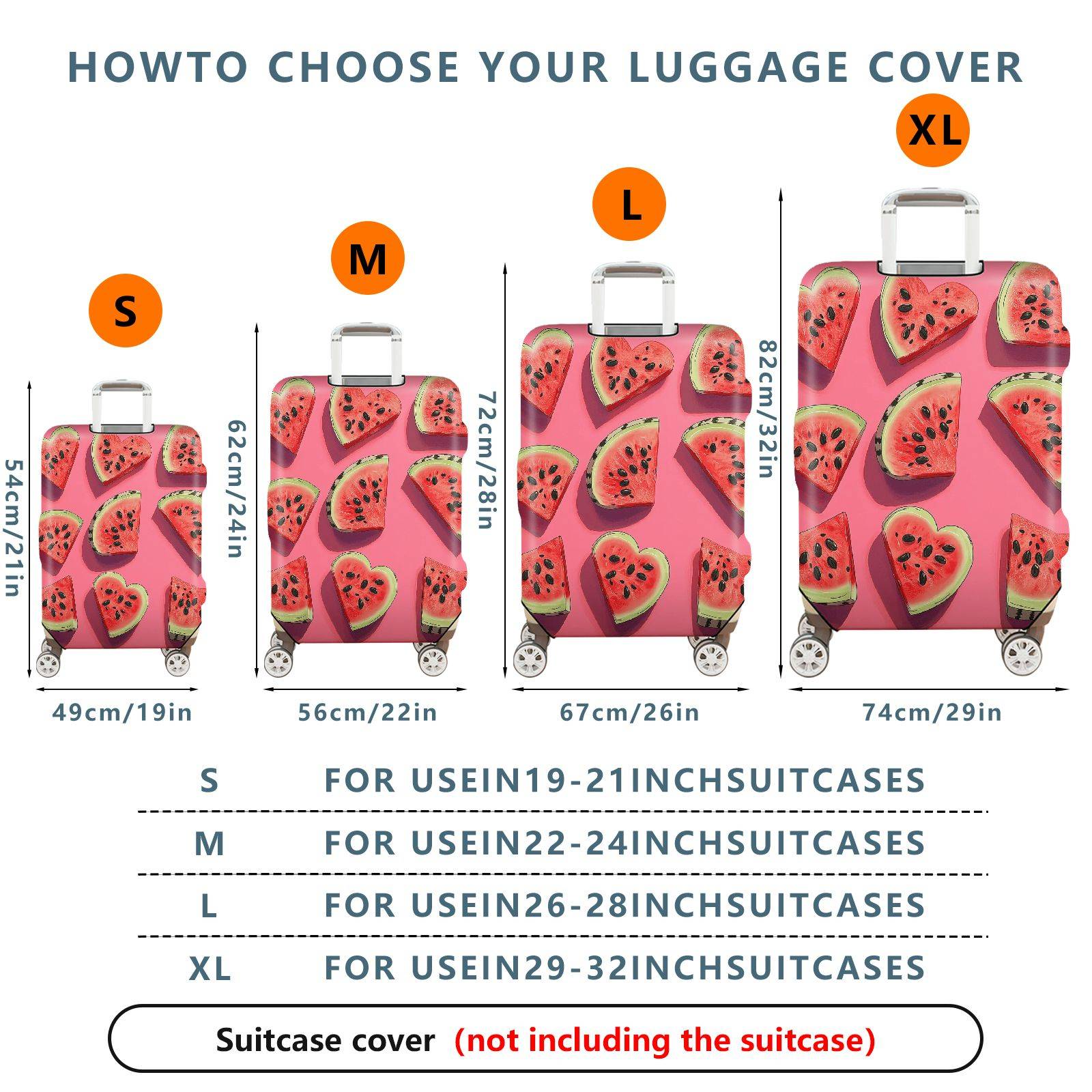 1-Piece Watermelon Heart Fruit Pink Cute Fun Colorful  Suitcase Luggage Cover, Stretch Protective Sleeve