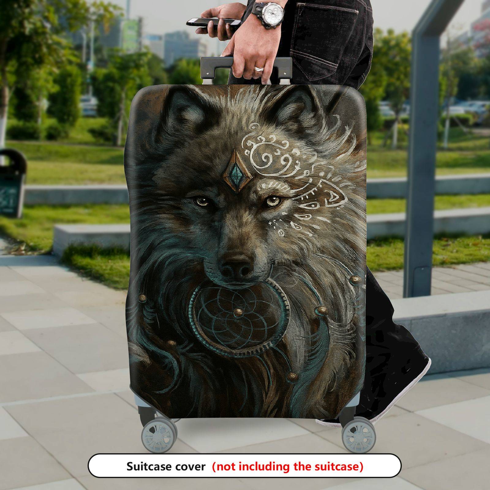 1-Piece Mysterious Wolf Dreamcatcher Tribal Artistic Bohemian  Suitcase Luggage Cover, Stretch Protective Sleeve