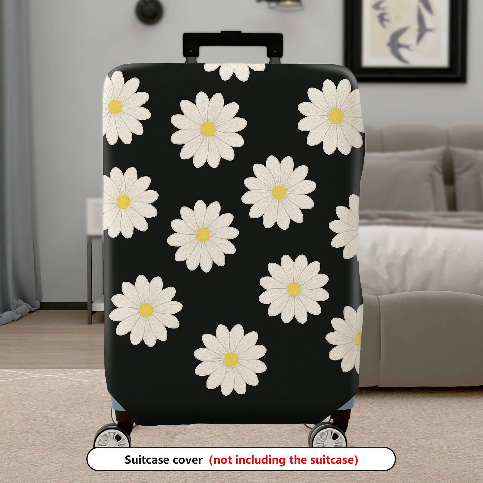 1-Piece Black Floral Daisy Pattern  Suitcase Luggage Cover, Stretch Protective Sleeve