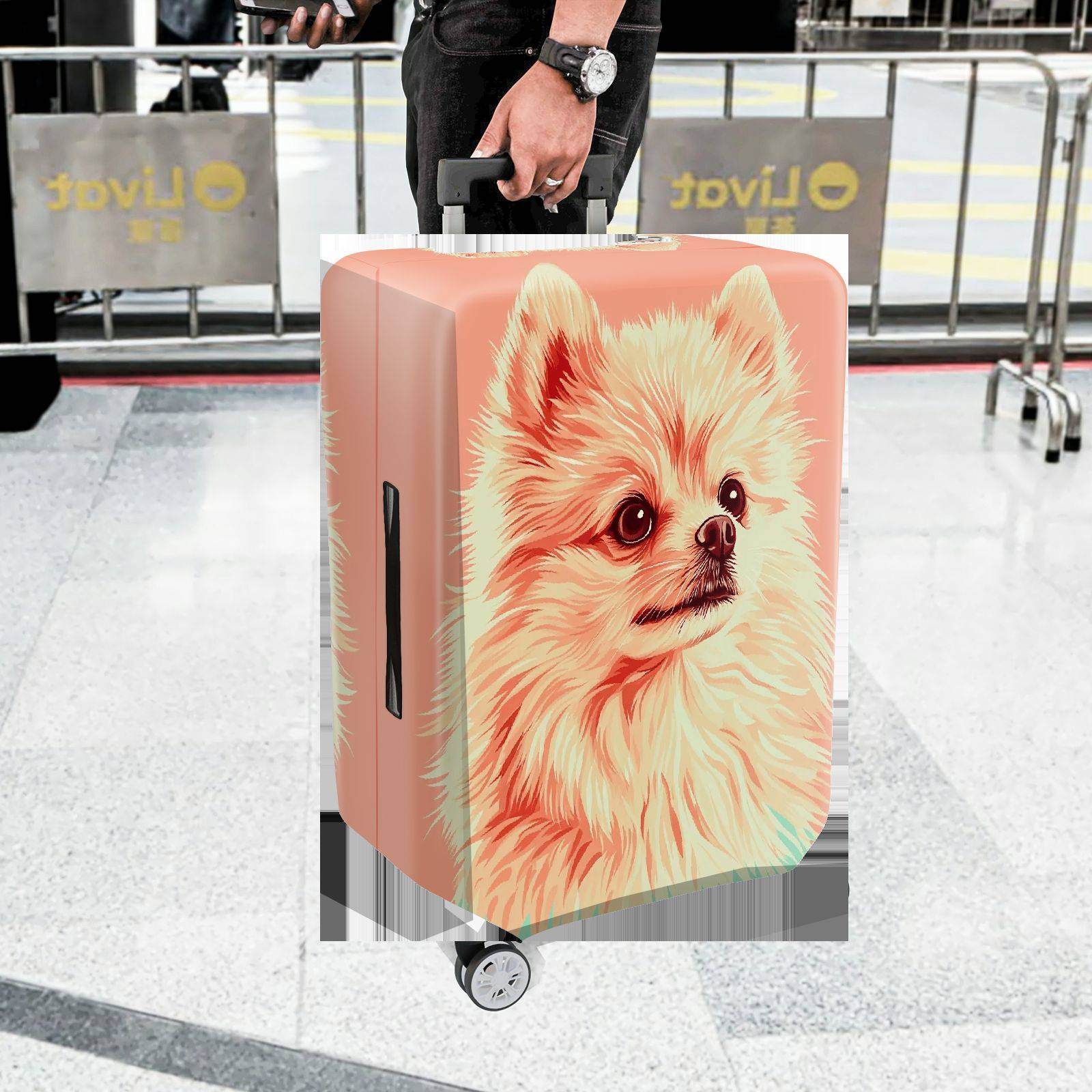 1-Piece Cute Fluffy Pomeranian Pet Dog Animal  Suitcase Luggage Cover, Stretch Protective Sleeve