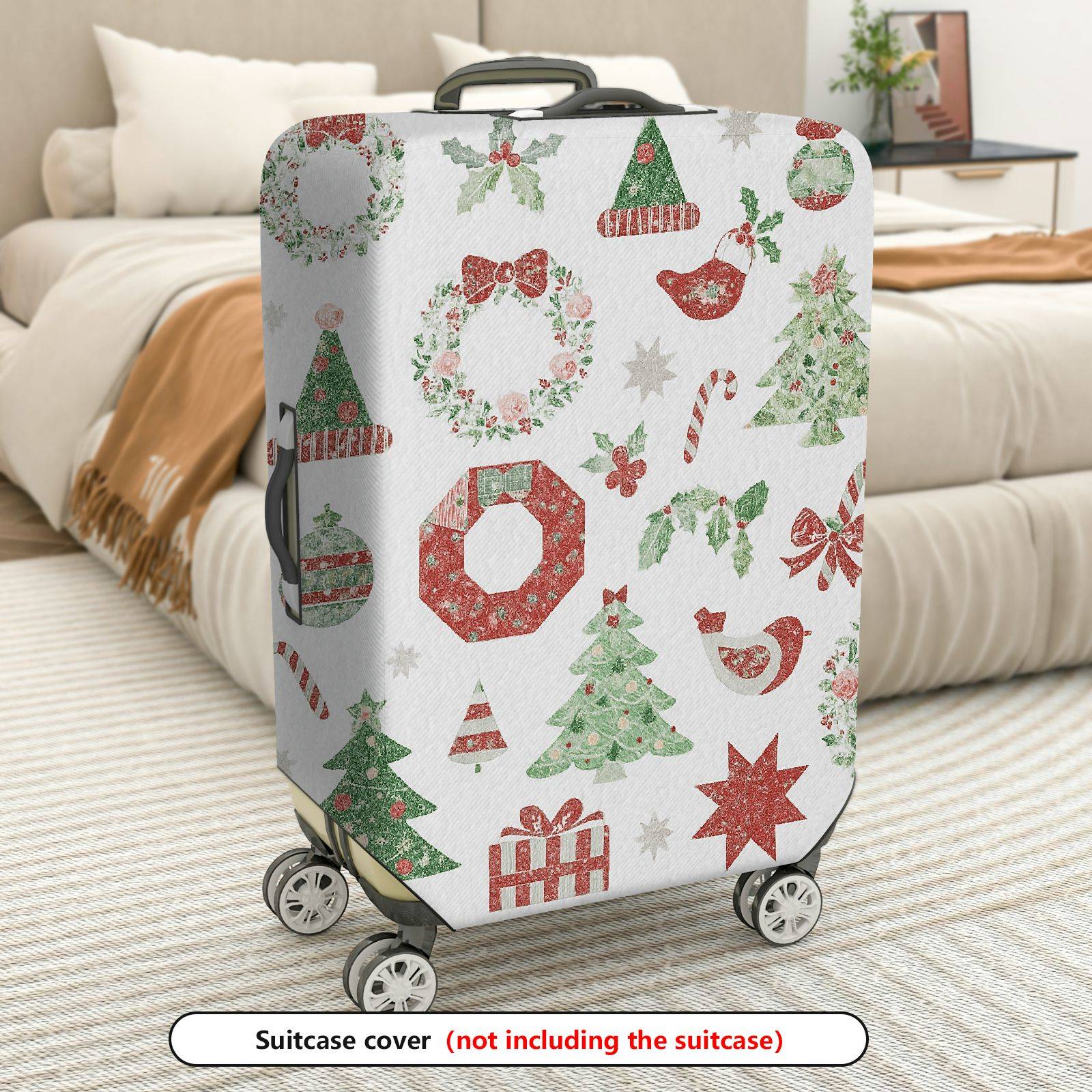 1-Piece Christmas Holiday Ornament Tree Gift Wreath Snowflake  Suitcase Luggage Cover, Stretch Protective Sleeve